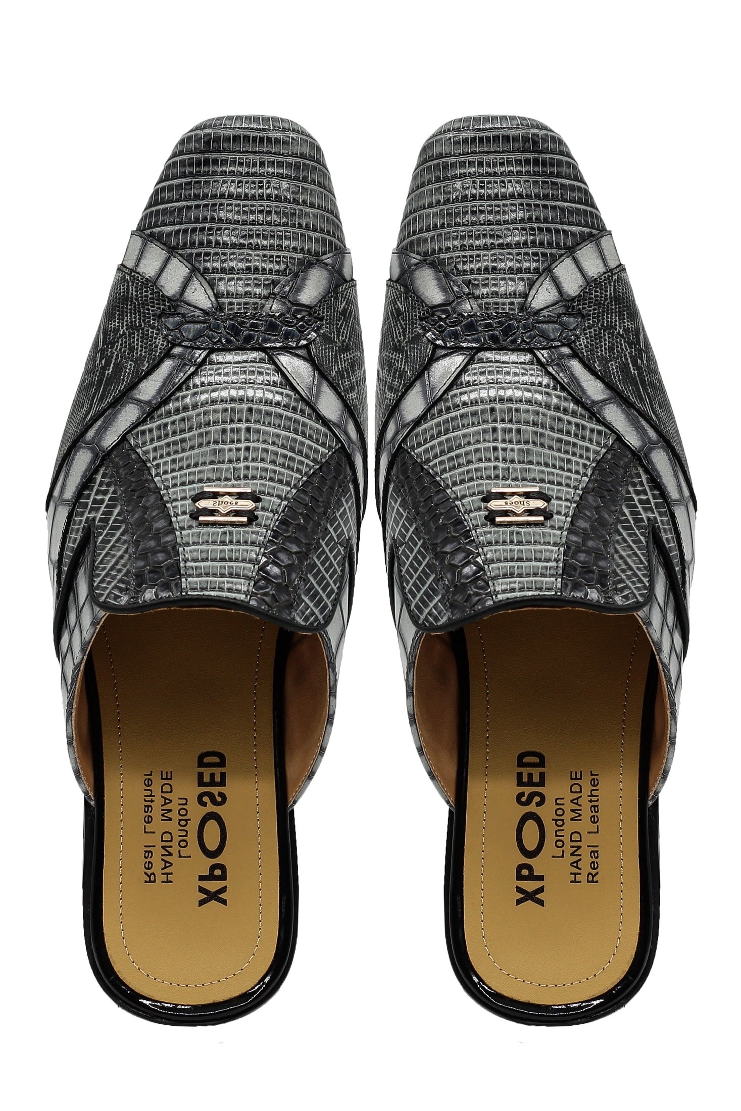 Real Leather Mens Half Shoes in Grey Black