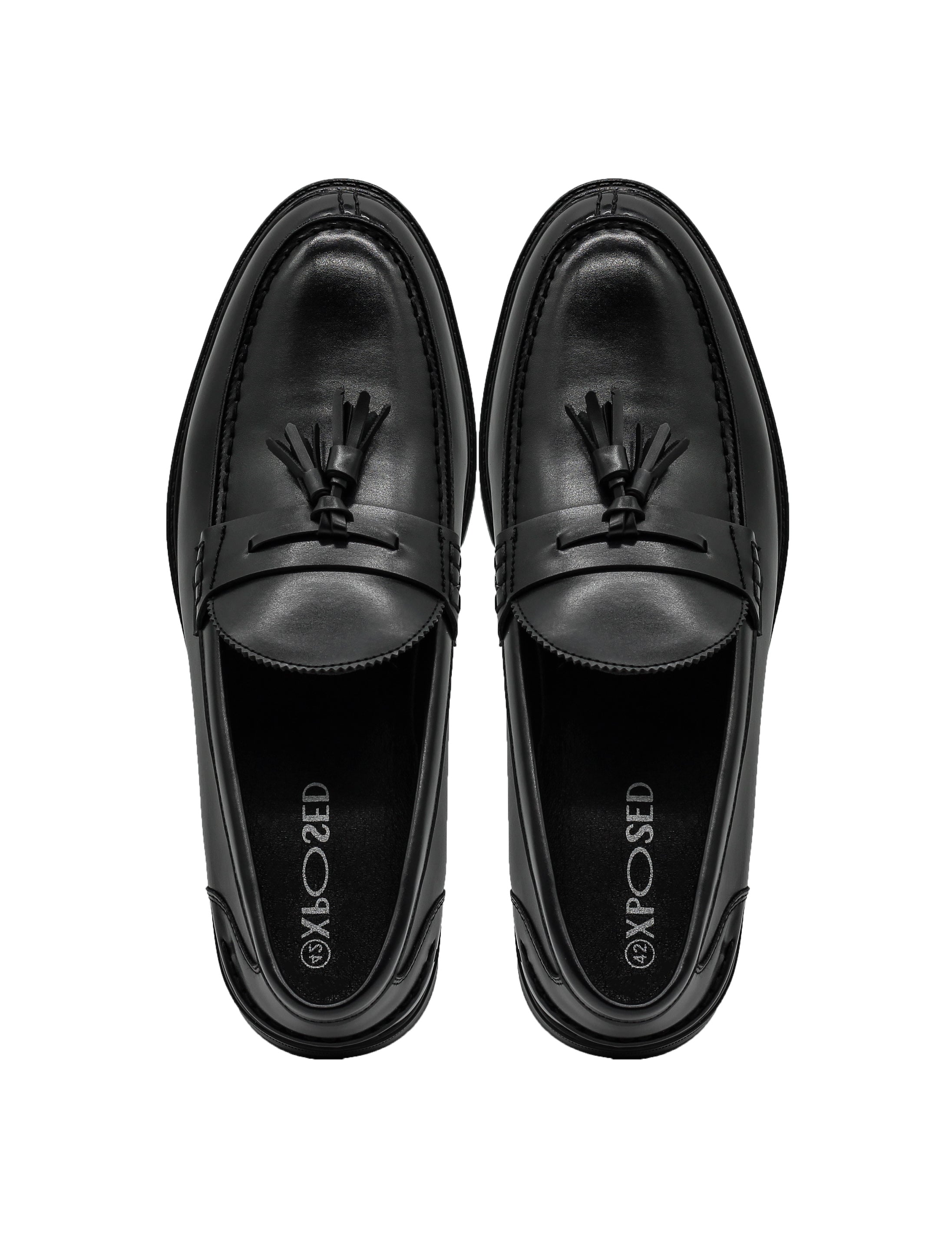 Men’s Black Faux Leather Retro Tassel Loafers