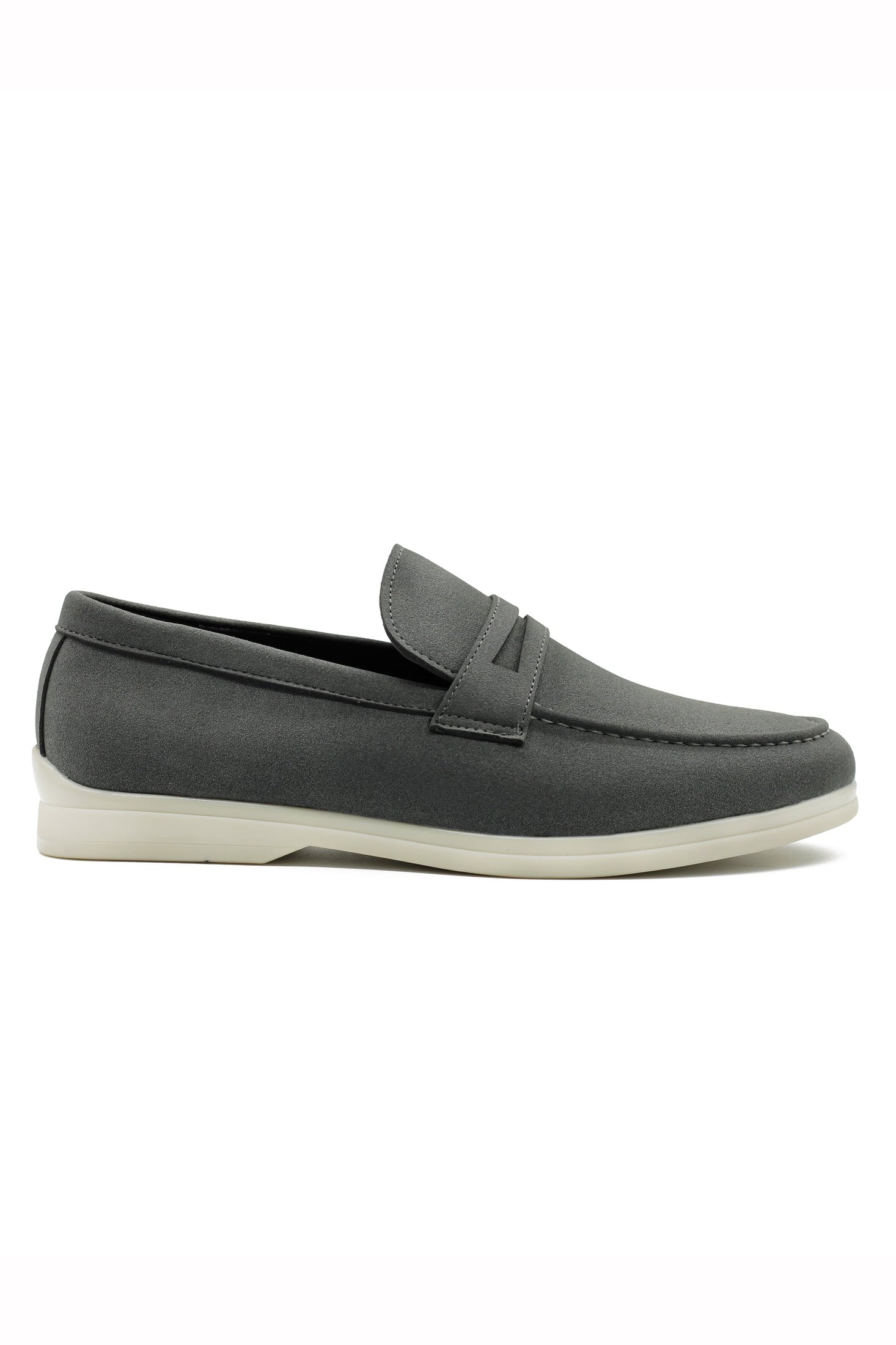 Grey Faux Suede Penny Loafers Lightweight Slip-Ons