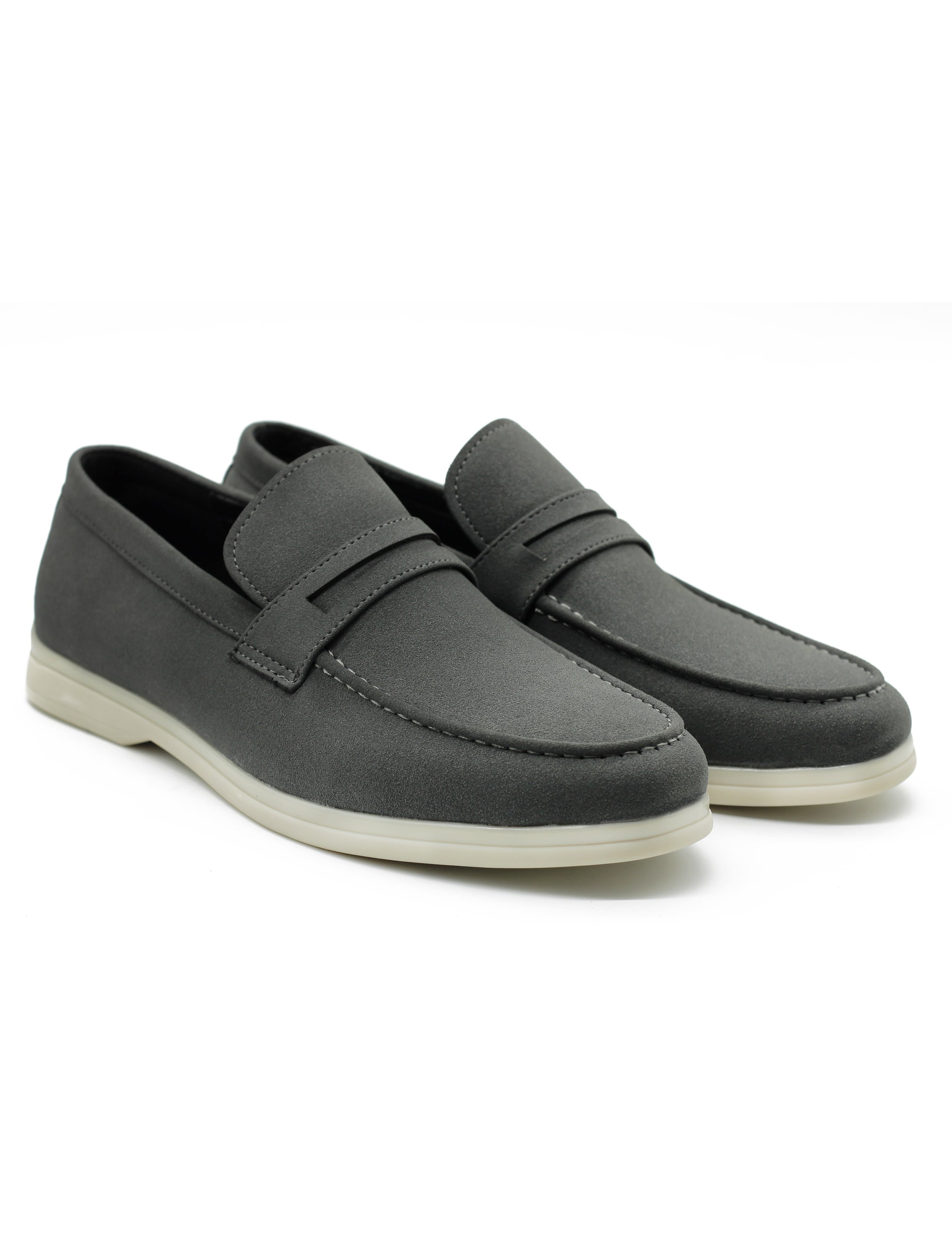 Grey Faux Suede Penny Loafers Lightweight Slip-Ons