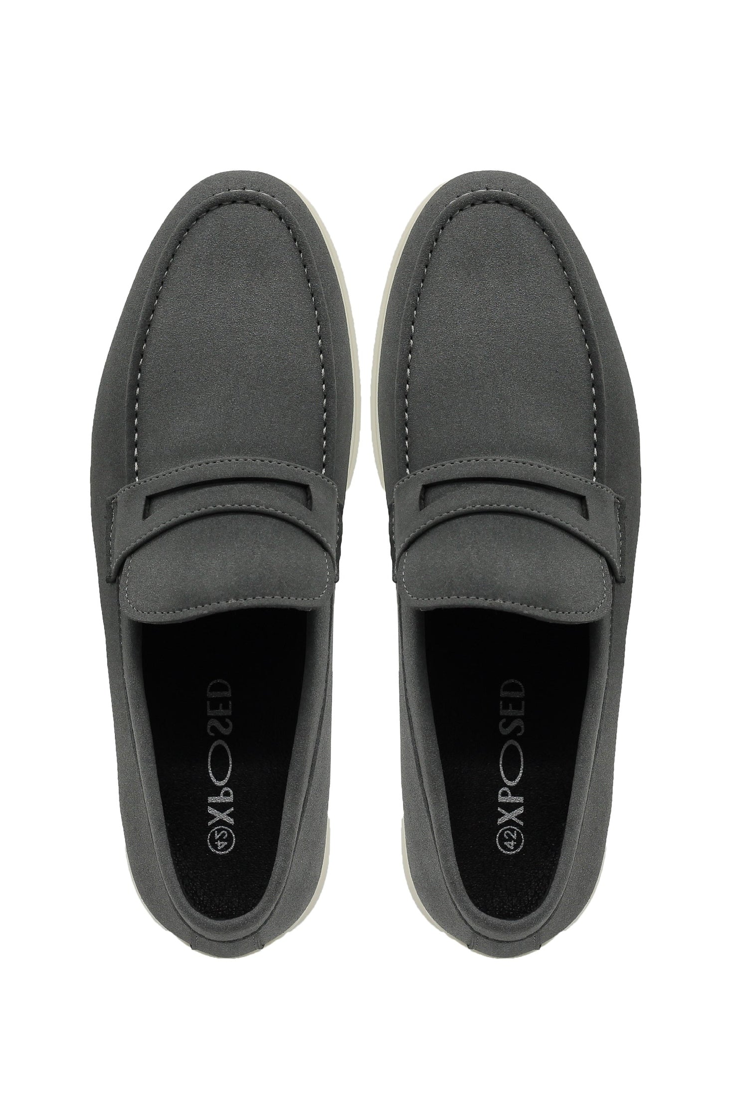 Grey Faux Suede Penny Loafers Lightweight Slip-Ons