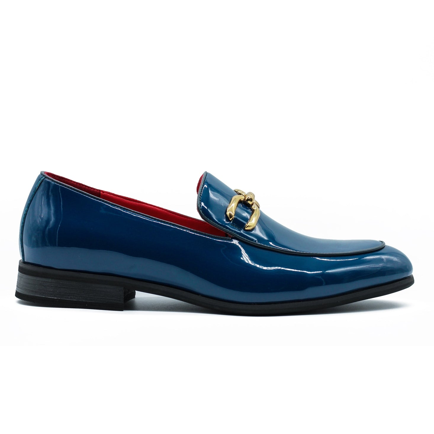 PATENT LEATHER GOLD BUCKLE LOAFER