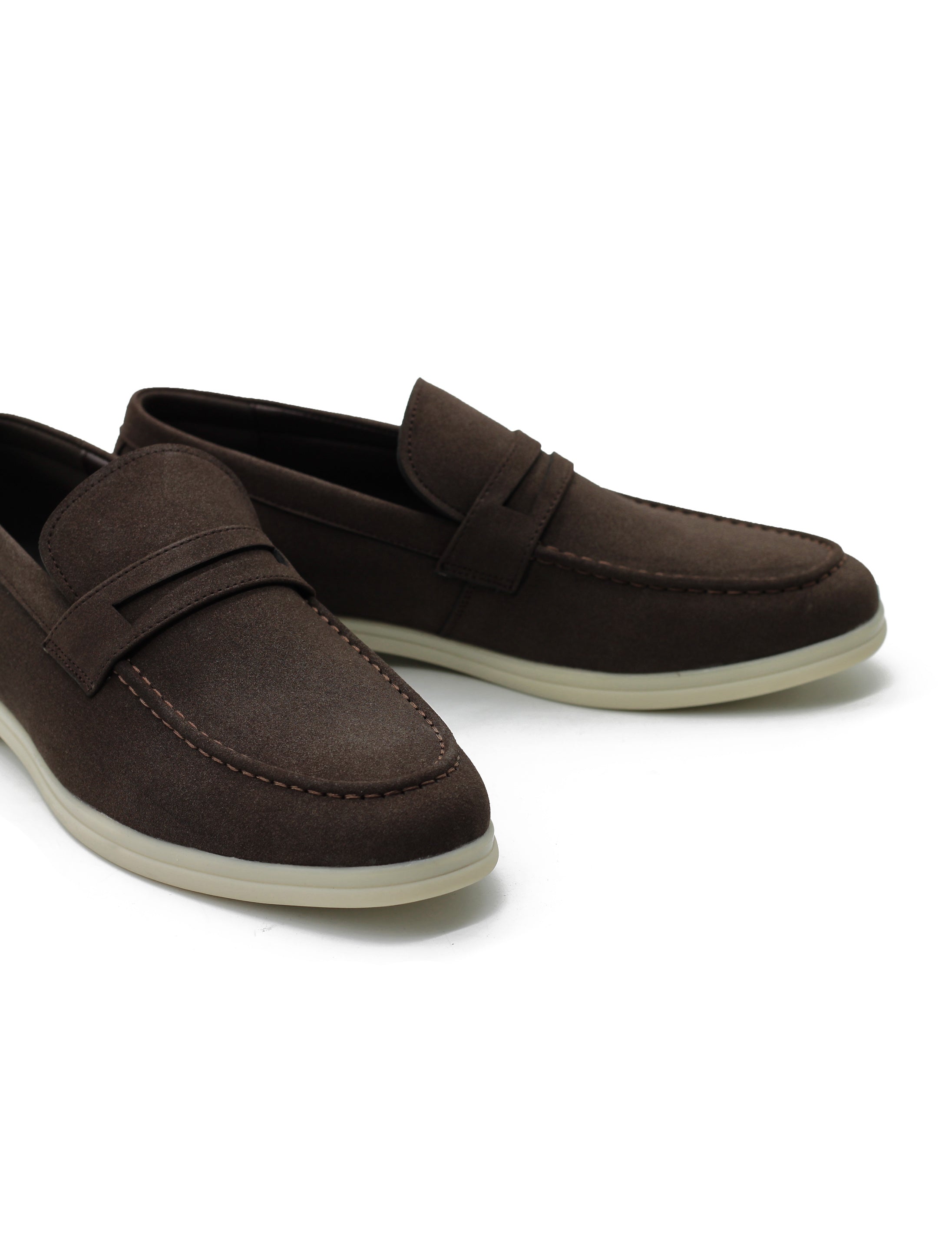 Dark Brown Faux Suede Penny Loafers Slip-Ons