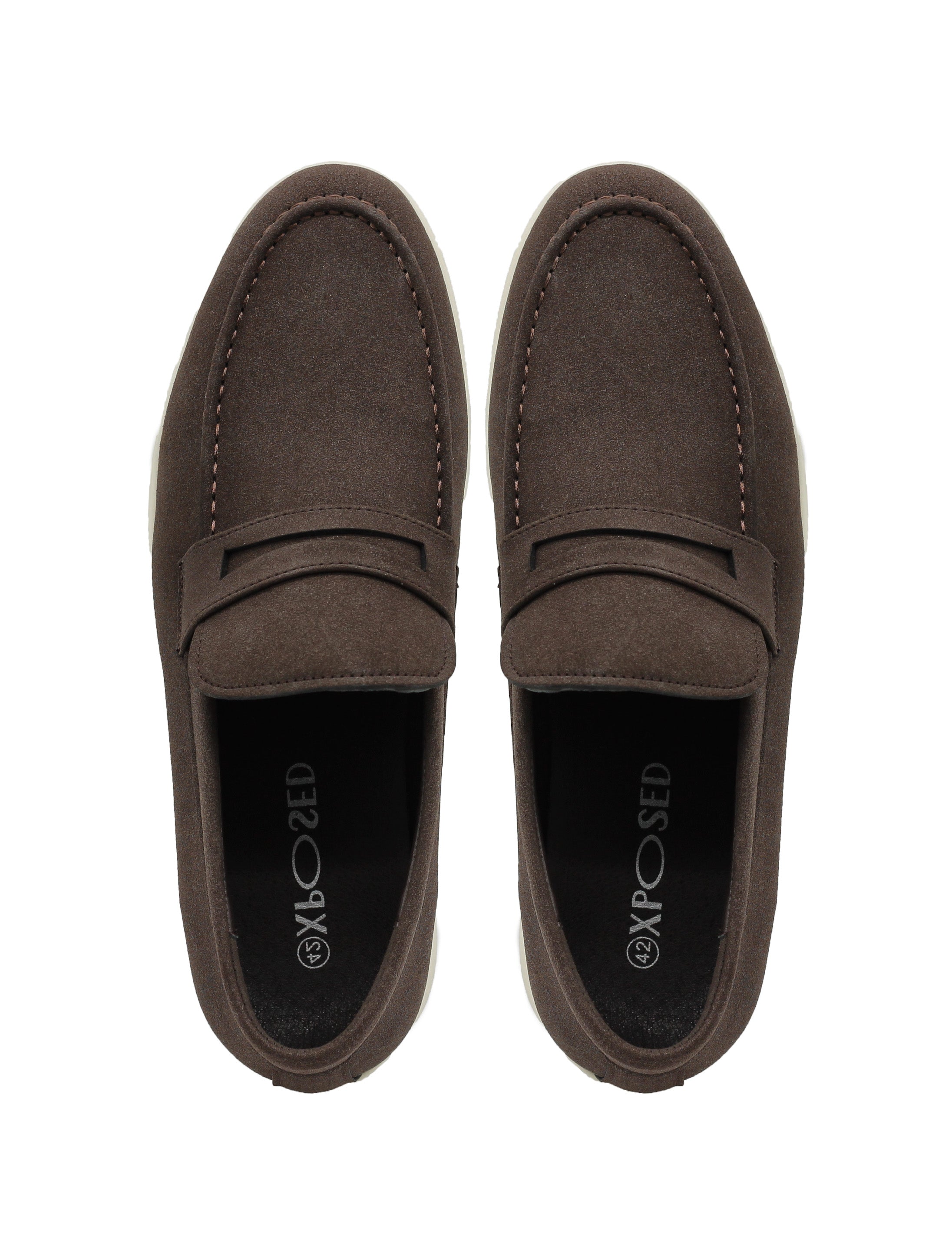 Dark Brown Faux Suede Penny Loafers Slip-Ons