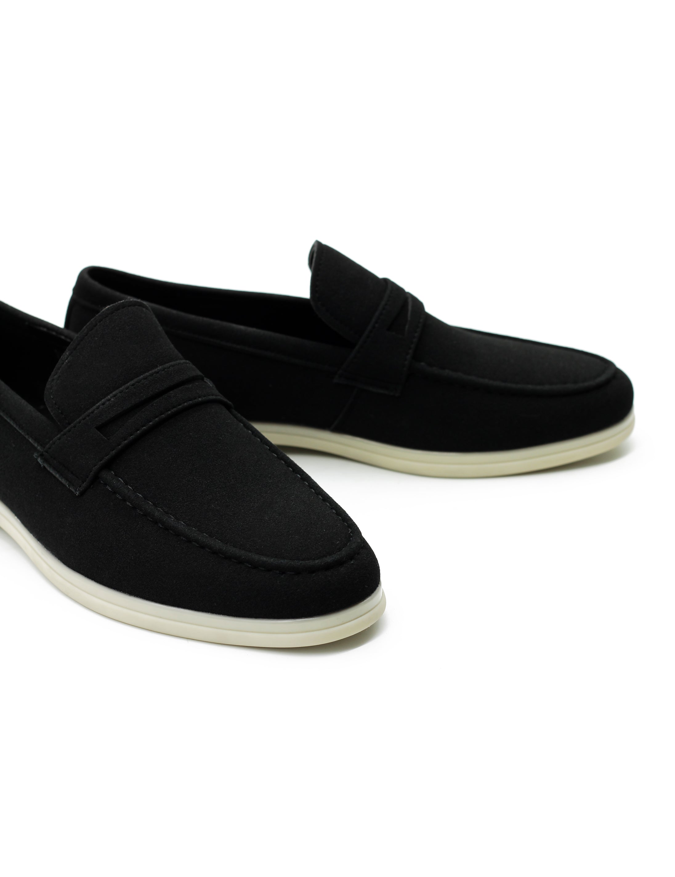 Black Faux Suede Leather Penny Loafers Lightweight