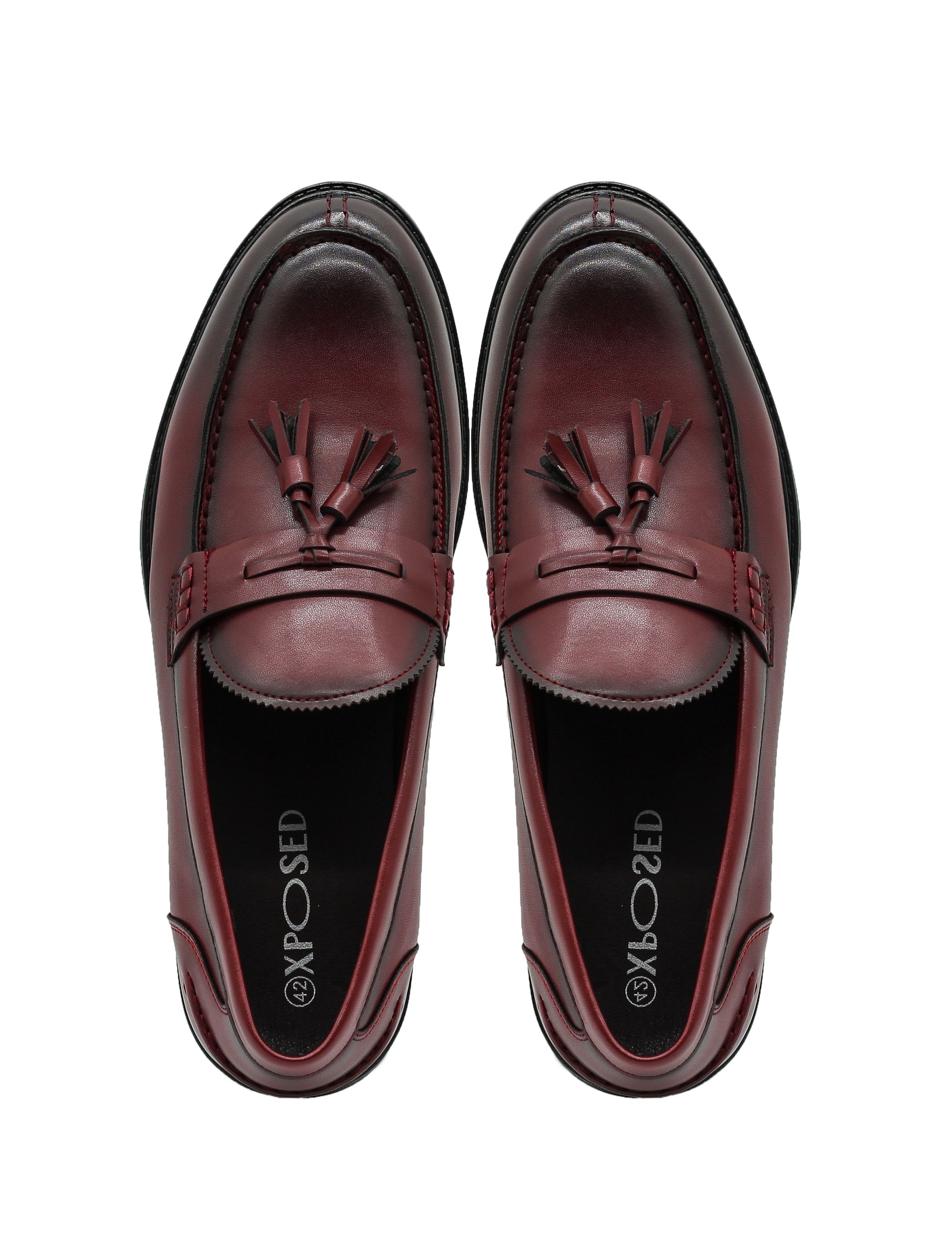 Burgundy Faux Leather Tassel Loafers Retro Slip-On Dress Shoes