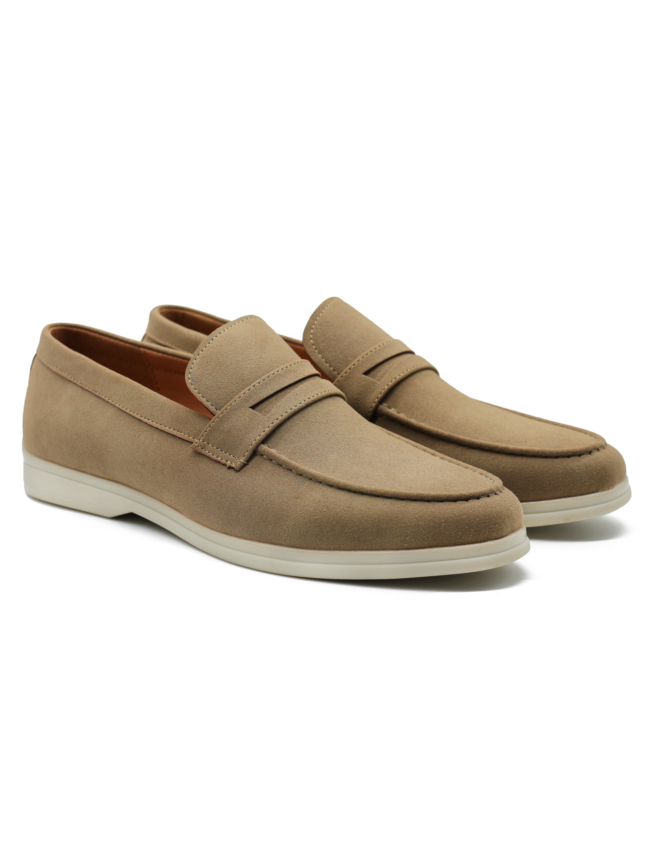 Sand Faux Suede Penny Loafers Lightweight Summer Slip-Ons