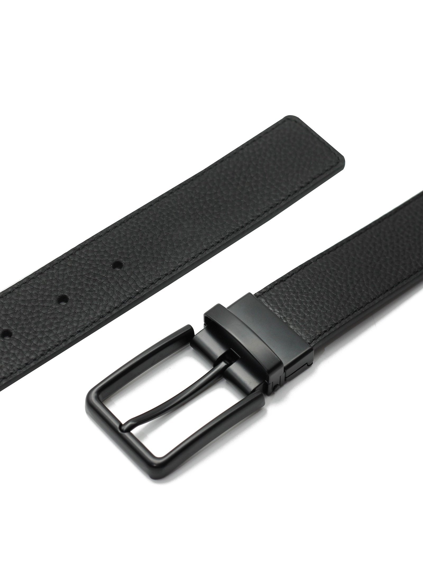 BLACK FULL GRAIN LEATHER REVERSIBLE BELT