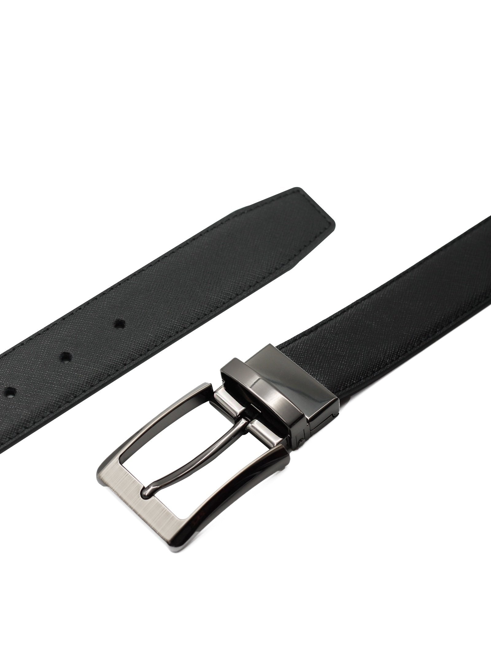 BLACK TEXTURED & GRAIN LEATHER REVERSIBLE BELT