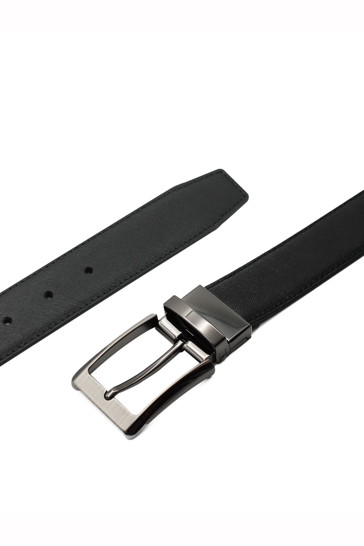 BLACK TEXTURED & GRAIN LEATHER REVERSIBLE BELT
