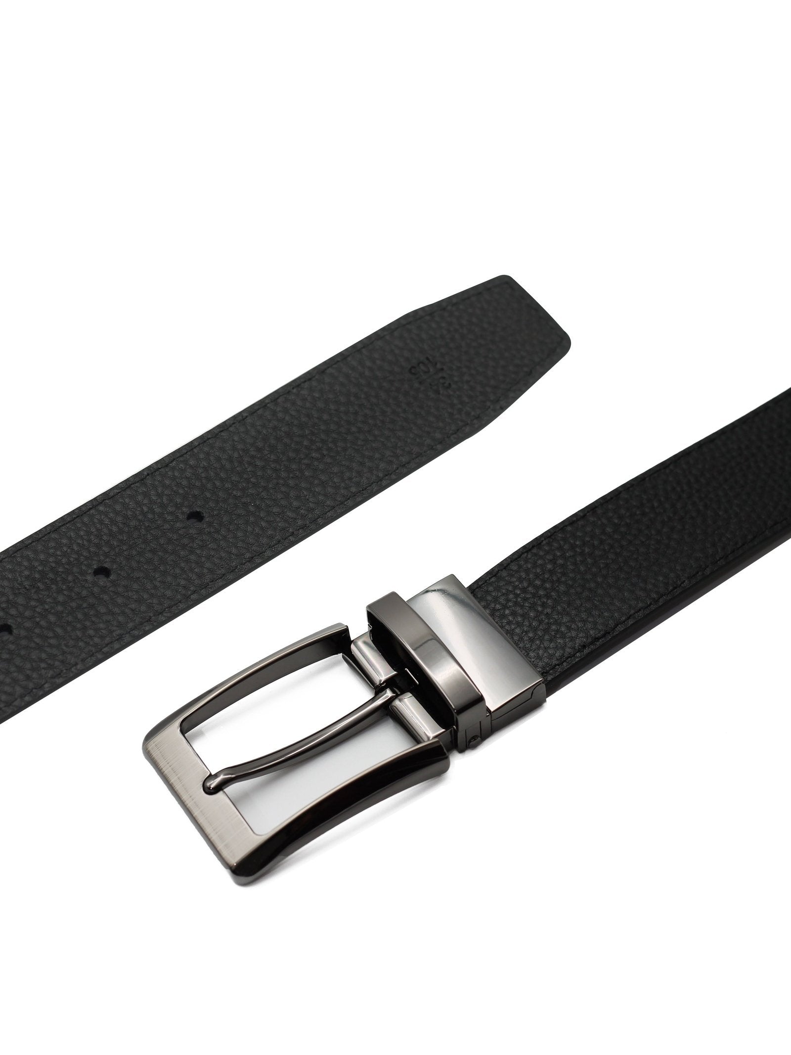 BLACK TEXTURED & GRAIN LEATHER REVERSIBLE BELT
