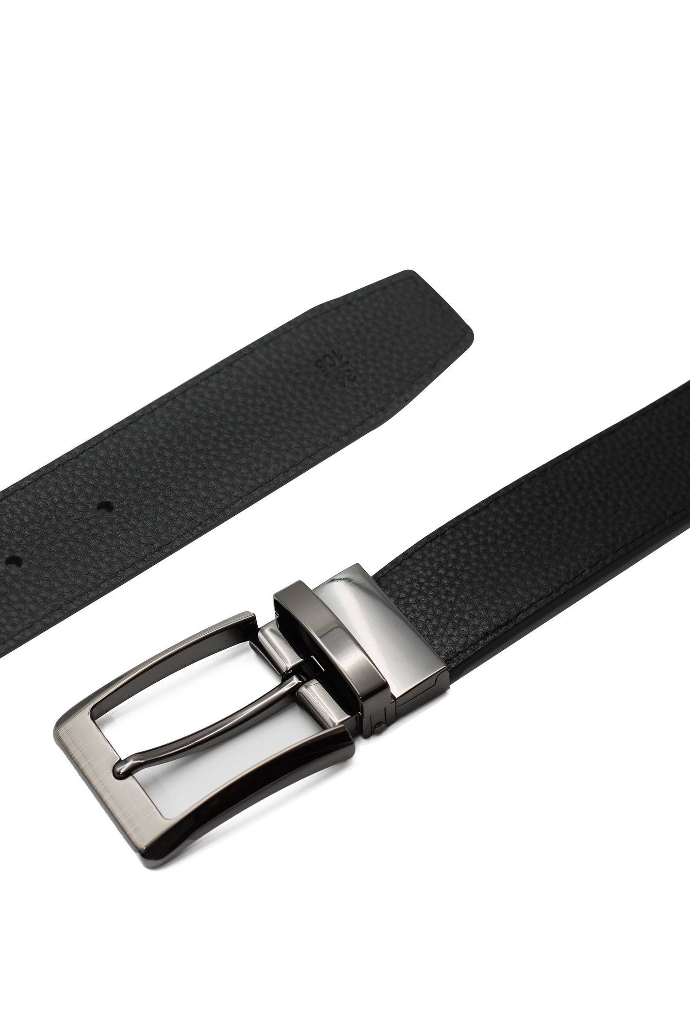 BLACK TEXTURED & GRAIN LEATHER REVERSIBLE BELT