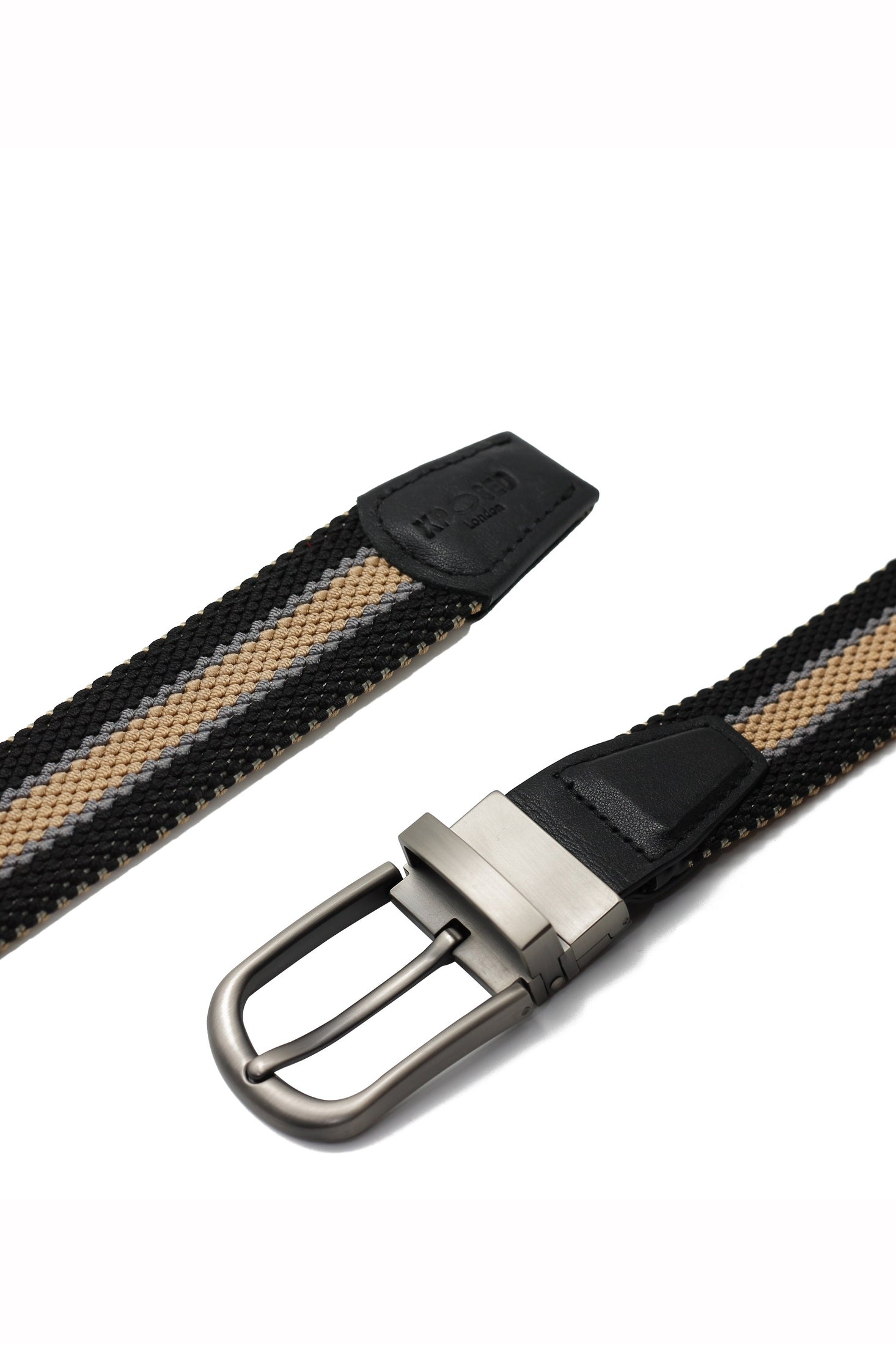 BLACK & TAN STRIPE REVERSIBLE STRETCH BELT