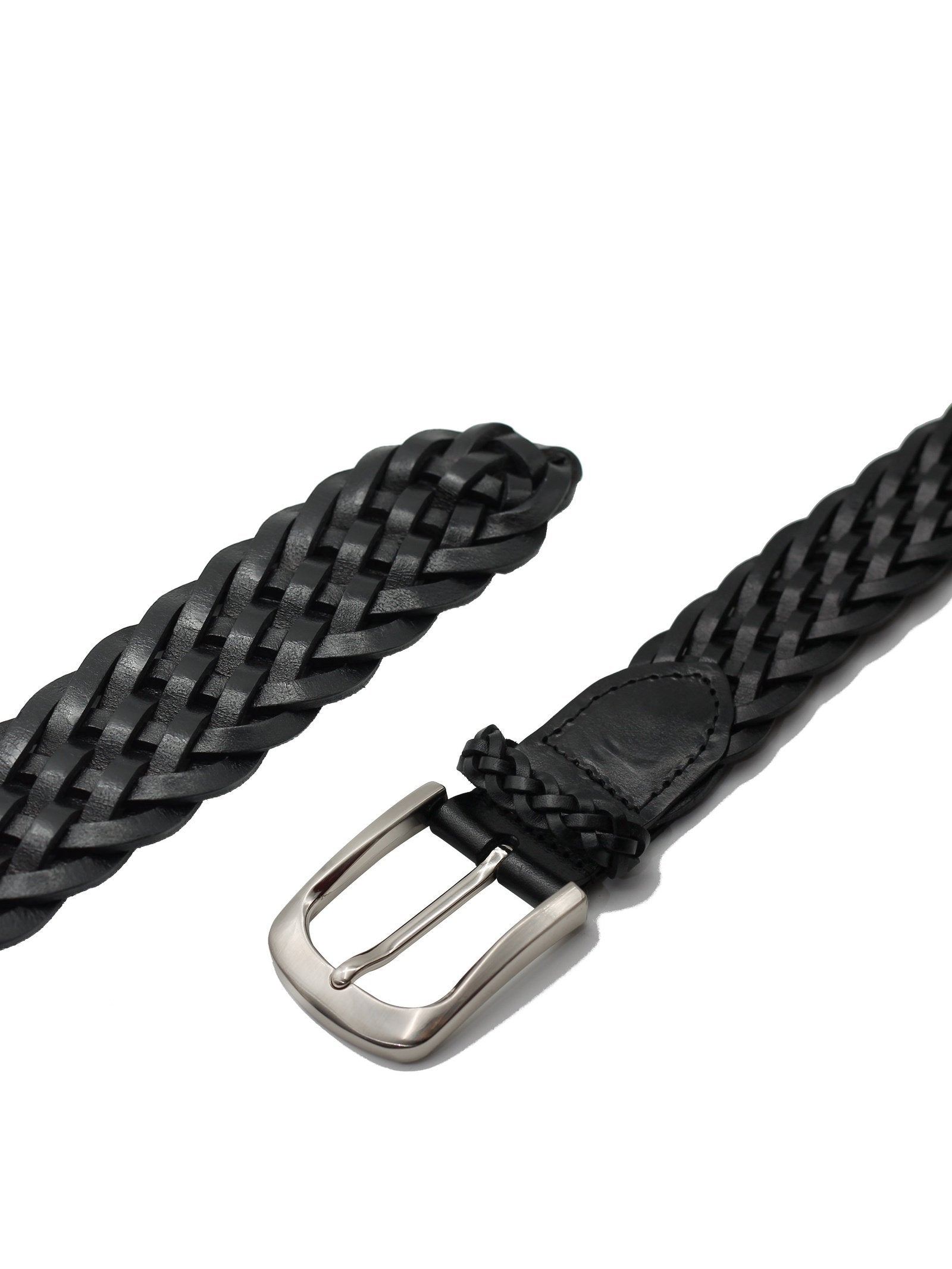 BLACK WOVEN LEATHER BELT