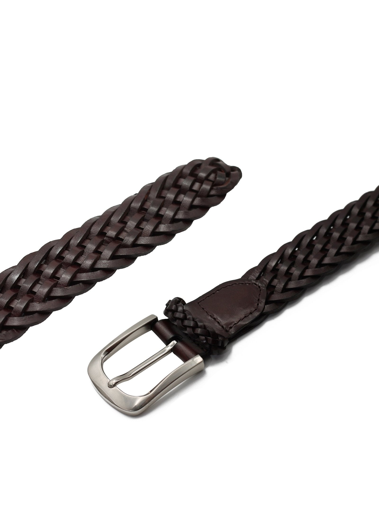 BROWN WOVEN LEATHER BELT