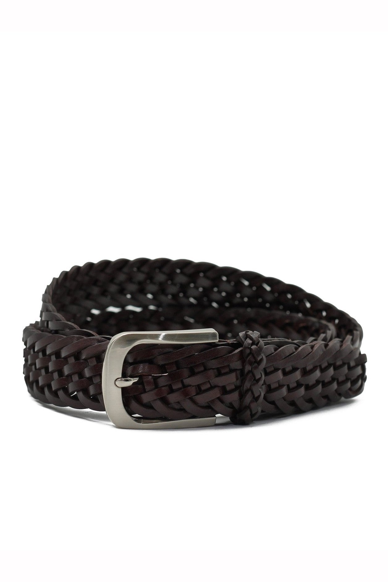 BROWN WOVEN LEATHER BELT