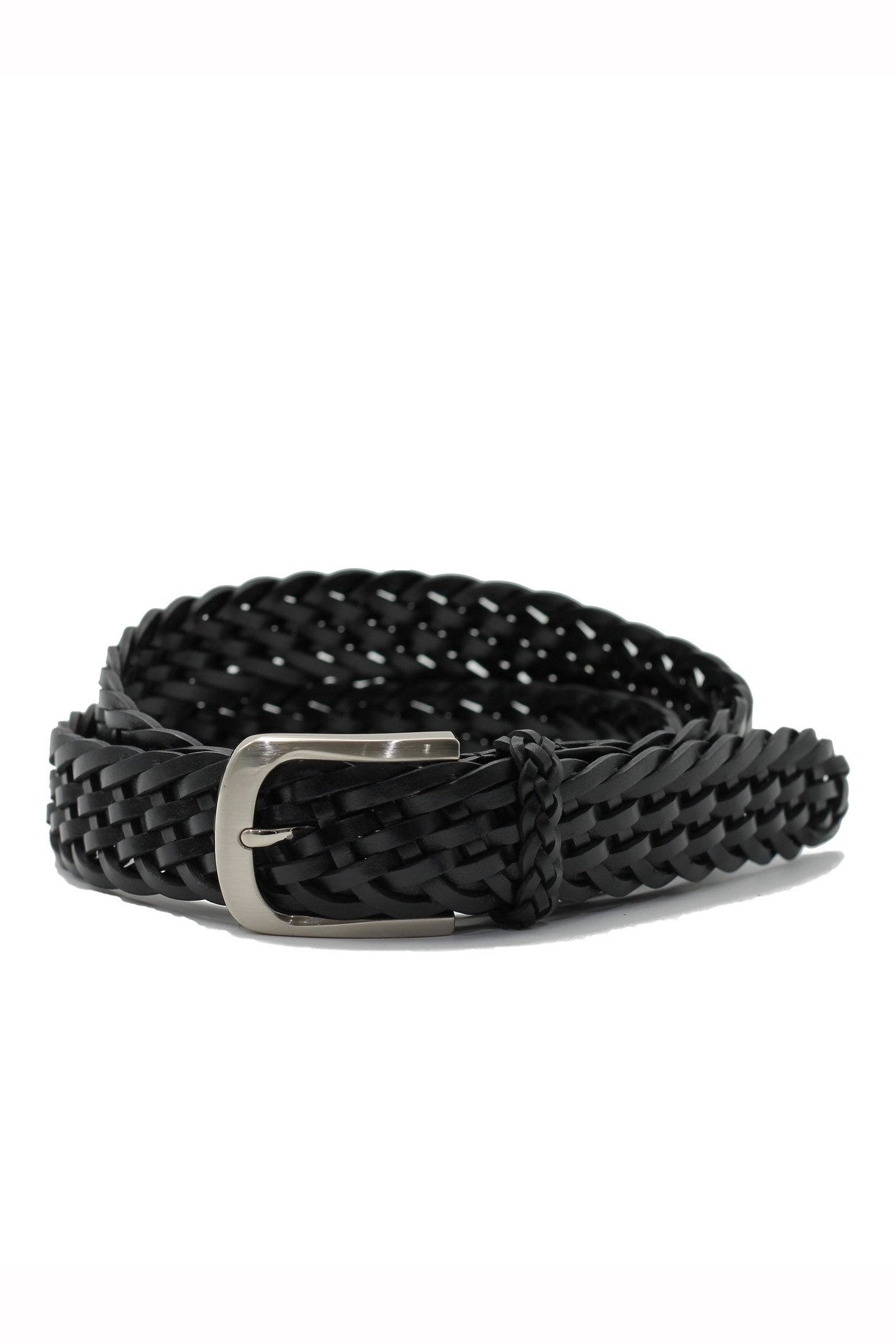BLACK WOVEN LEATHER BELT