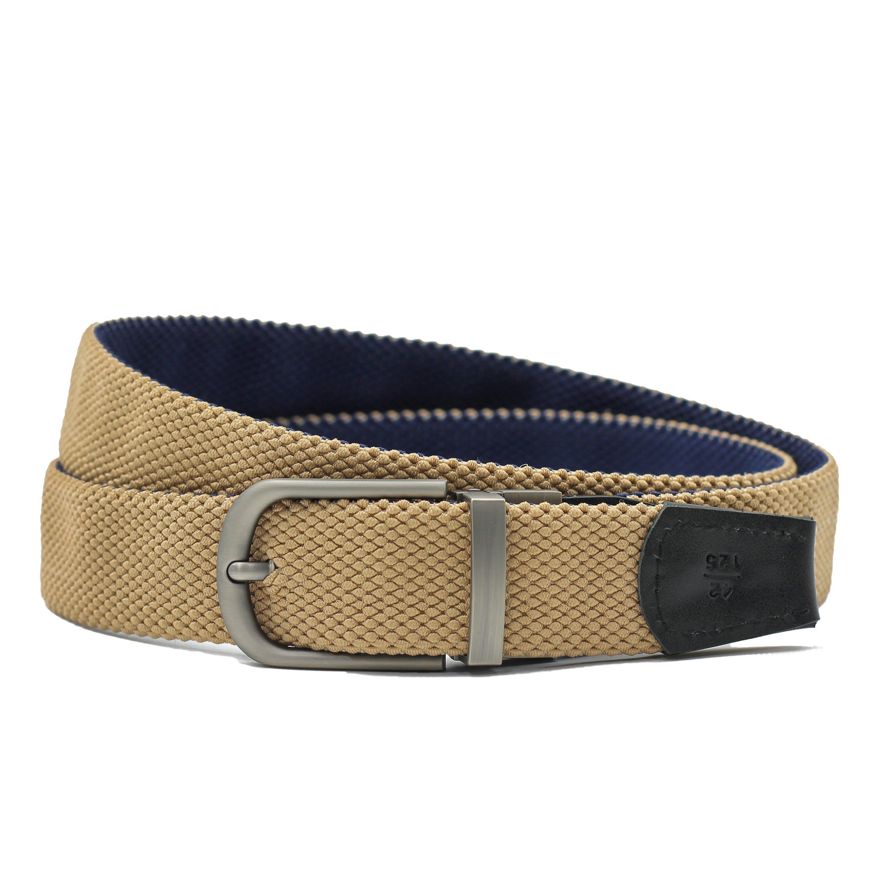 TAN & NAVY REVERSIBLE STRETCH BELT