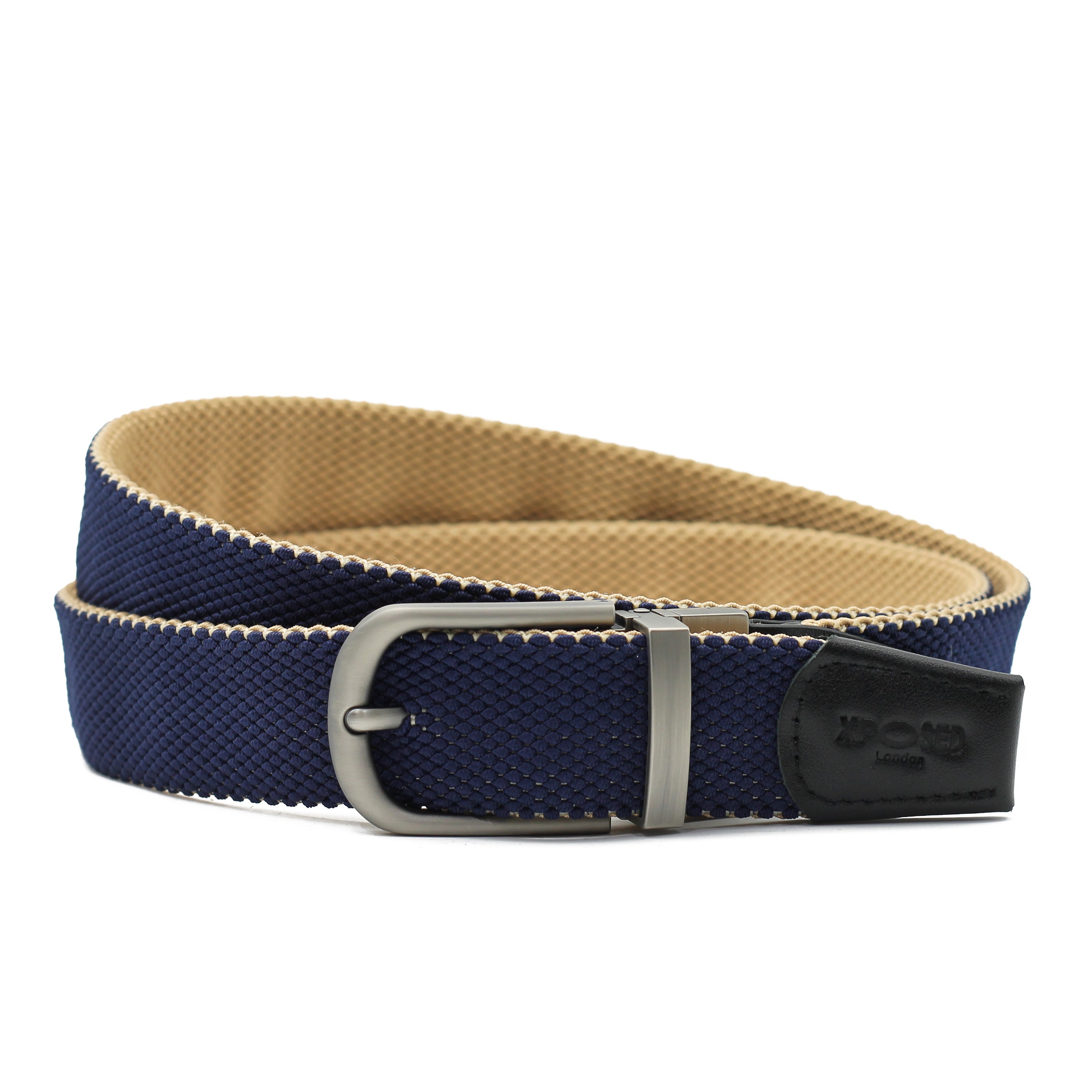 TAN & NAVY REVERSIBLE STRETCH BELT