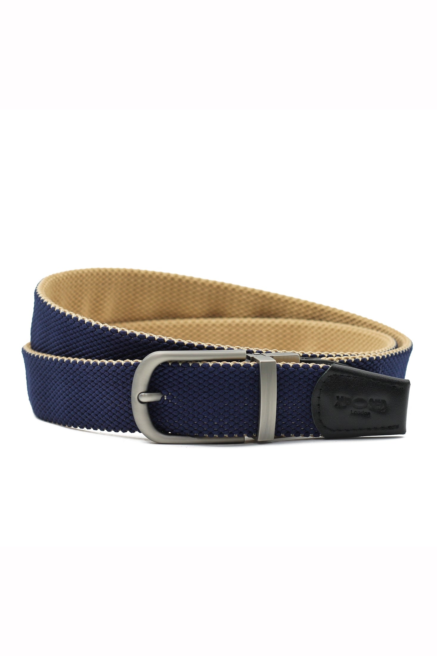 TAN & NAVY REVERSIBLE STRETCH BELT