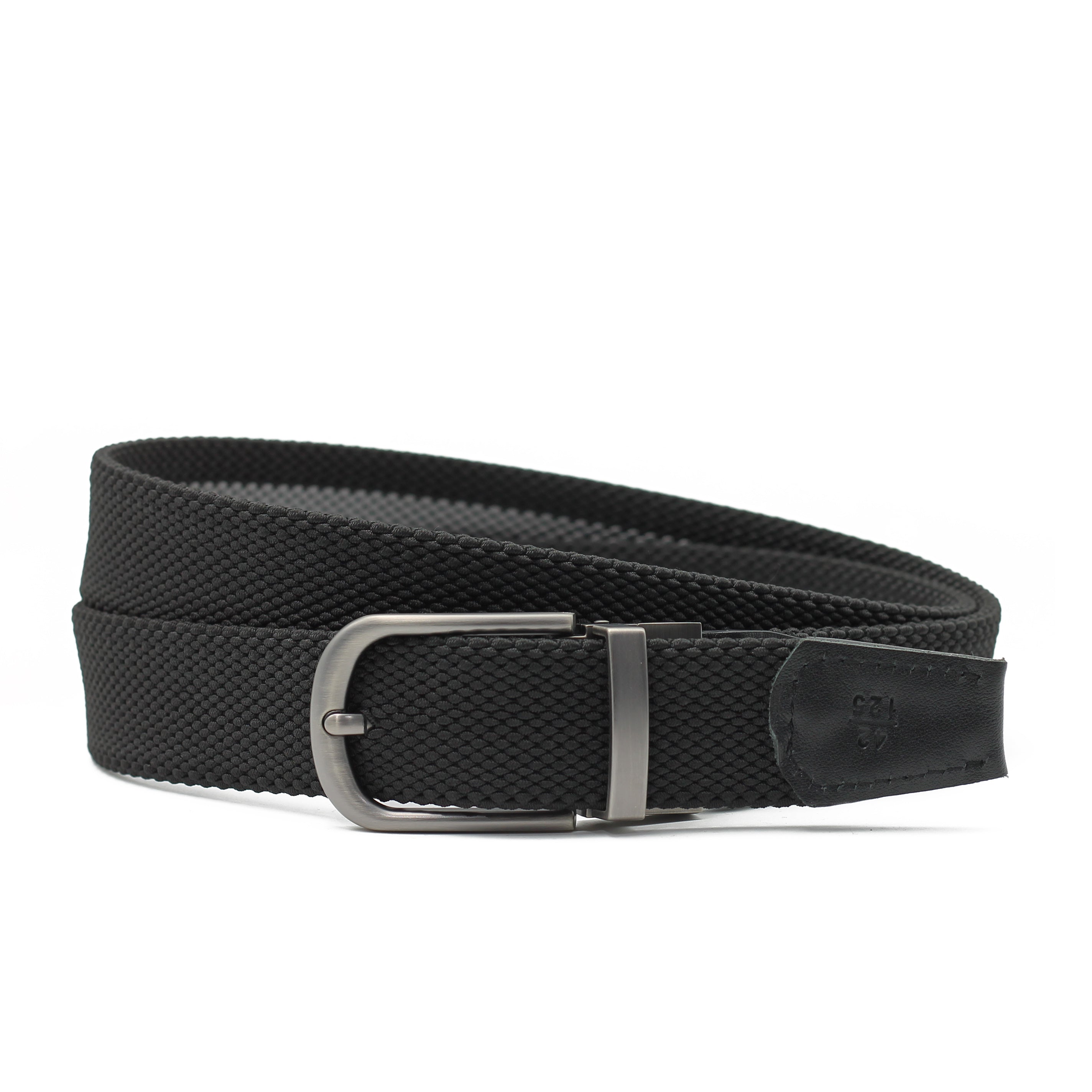 BLACK & GREY STRIPE REVERSIBLE STRETCH BELT