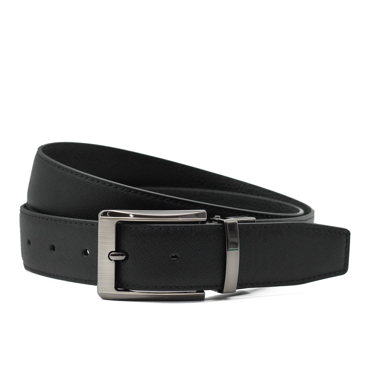 BLACK TEXTURED & GRAIN LEATHER REVERSIBLE BELT