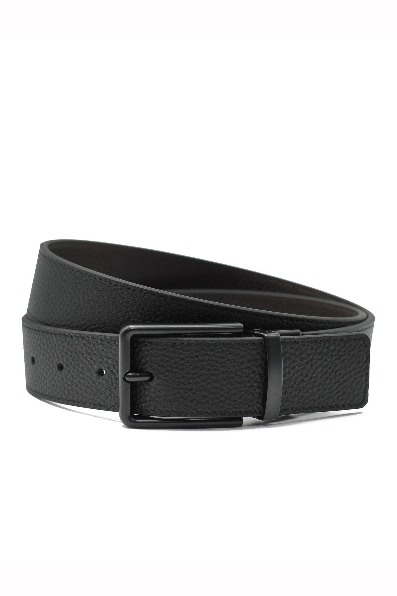 BLACK FULL GRAIN LEATHER REVERSIBLE BELT