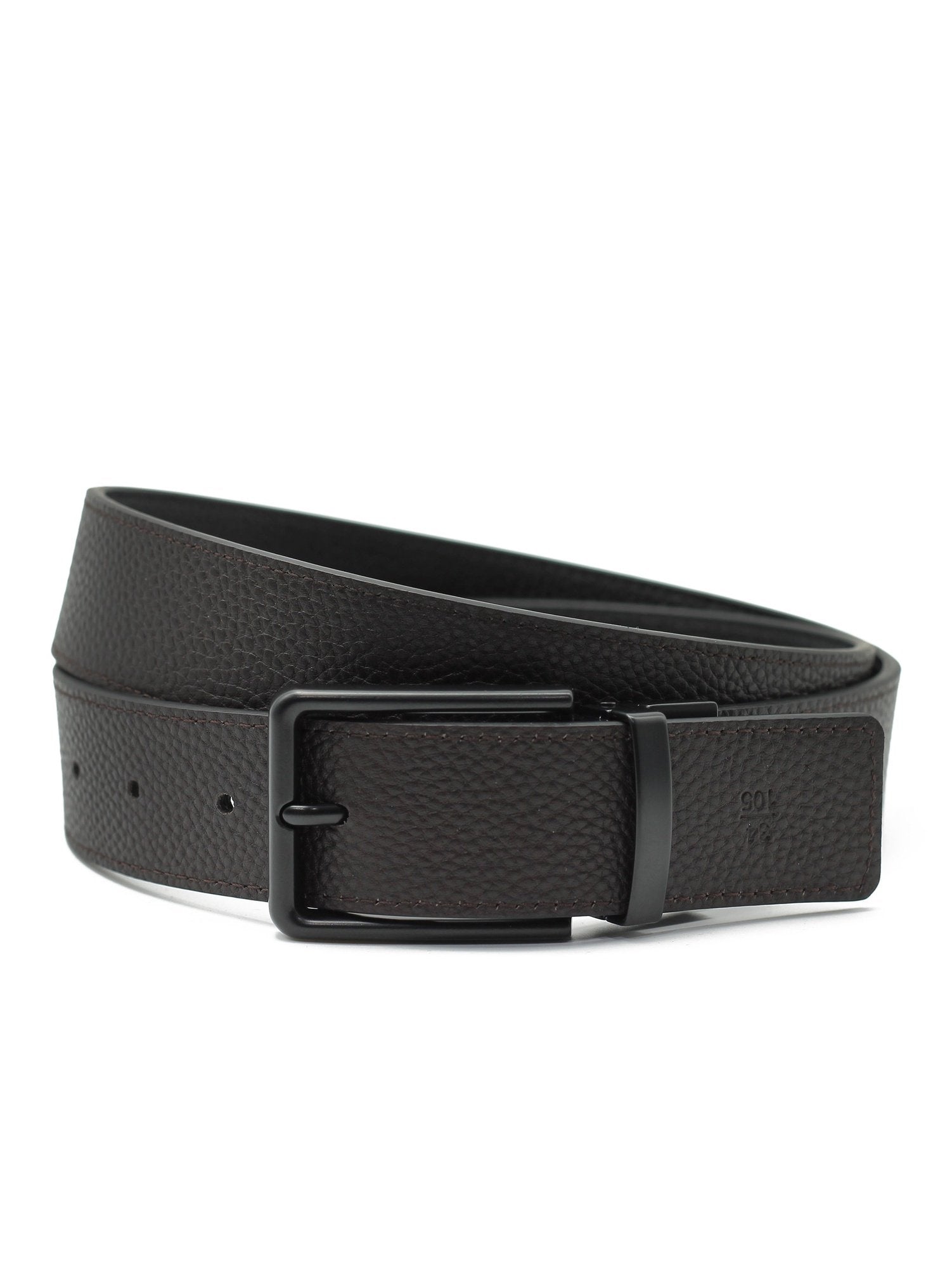 BLACK FULL GRAIN LEATHER REVERSIBLE BELT