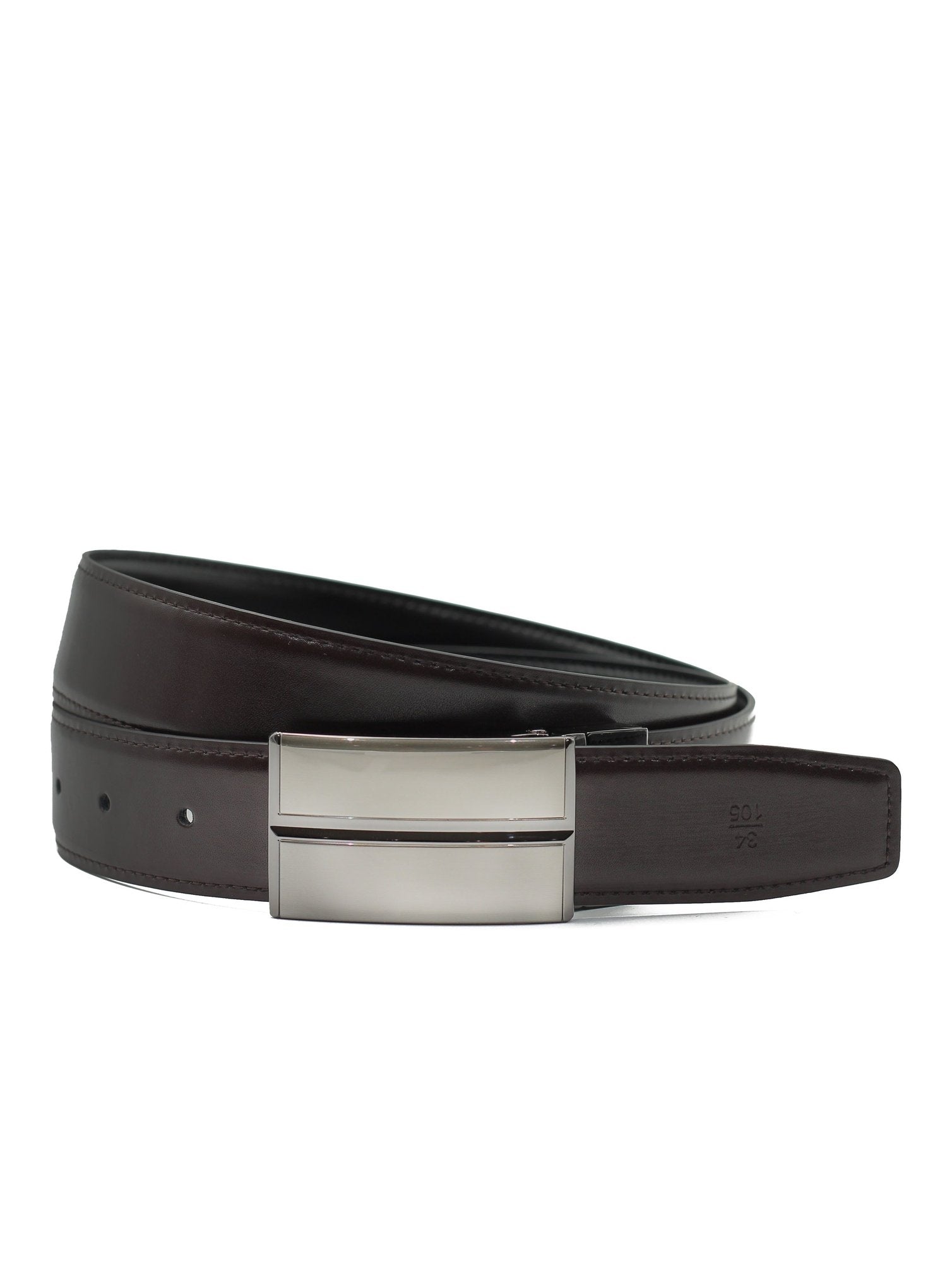 BLACK & BROWN LEATHER PIN BUCKLE REVERSIBLE BELT