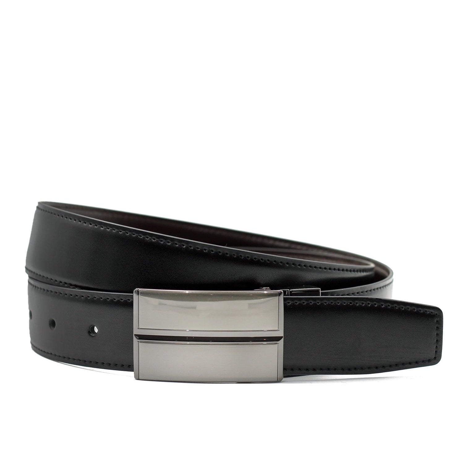 BLACK & BROWN LEATHER PIN BUCKLE REVERSIBLE BELT