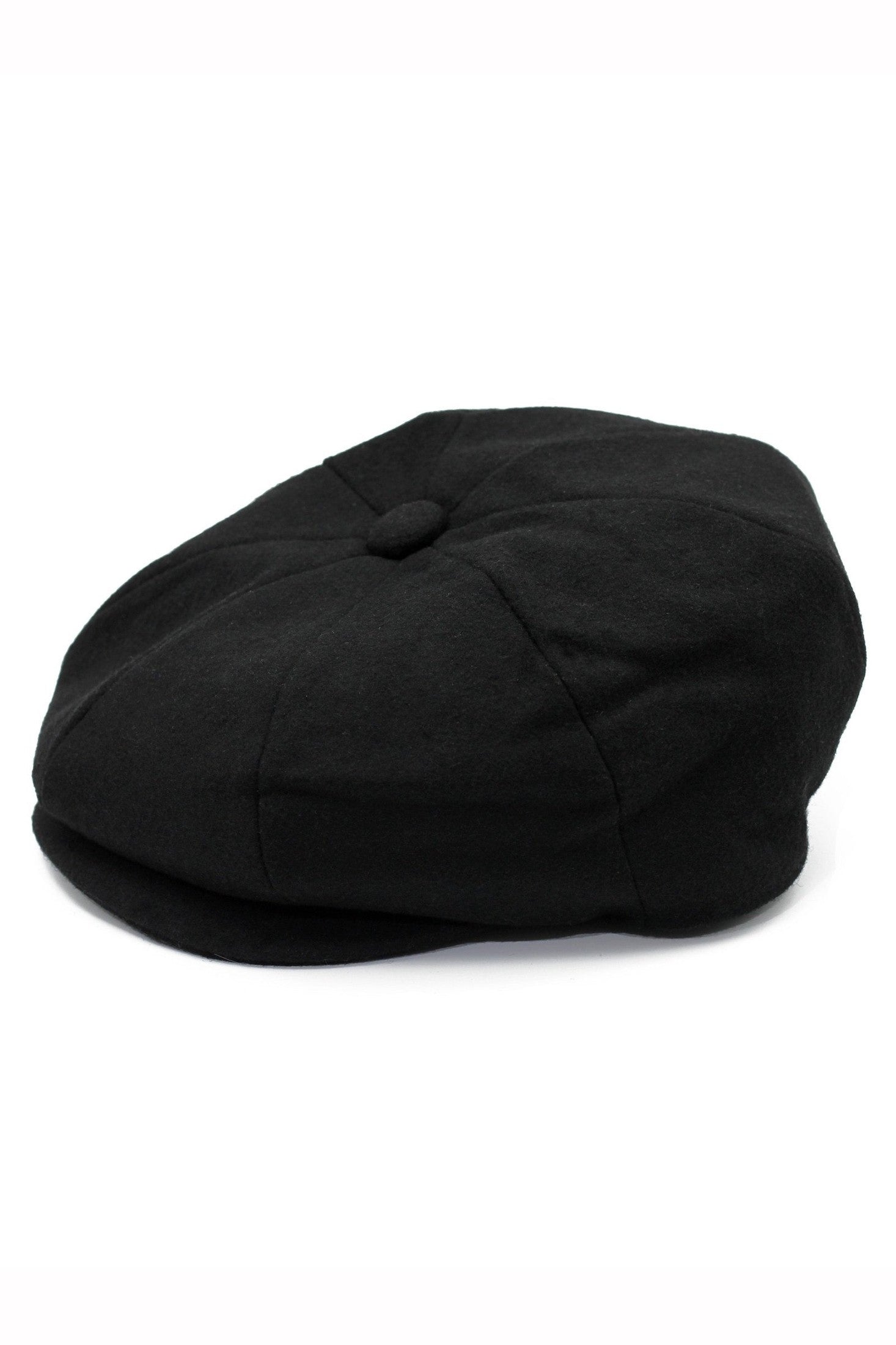 BLACK WOOL BLEND NEWSBOY FLAT CAP IN TWEED