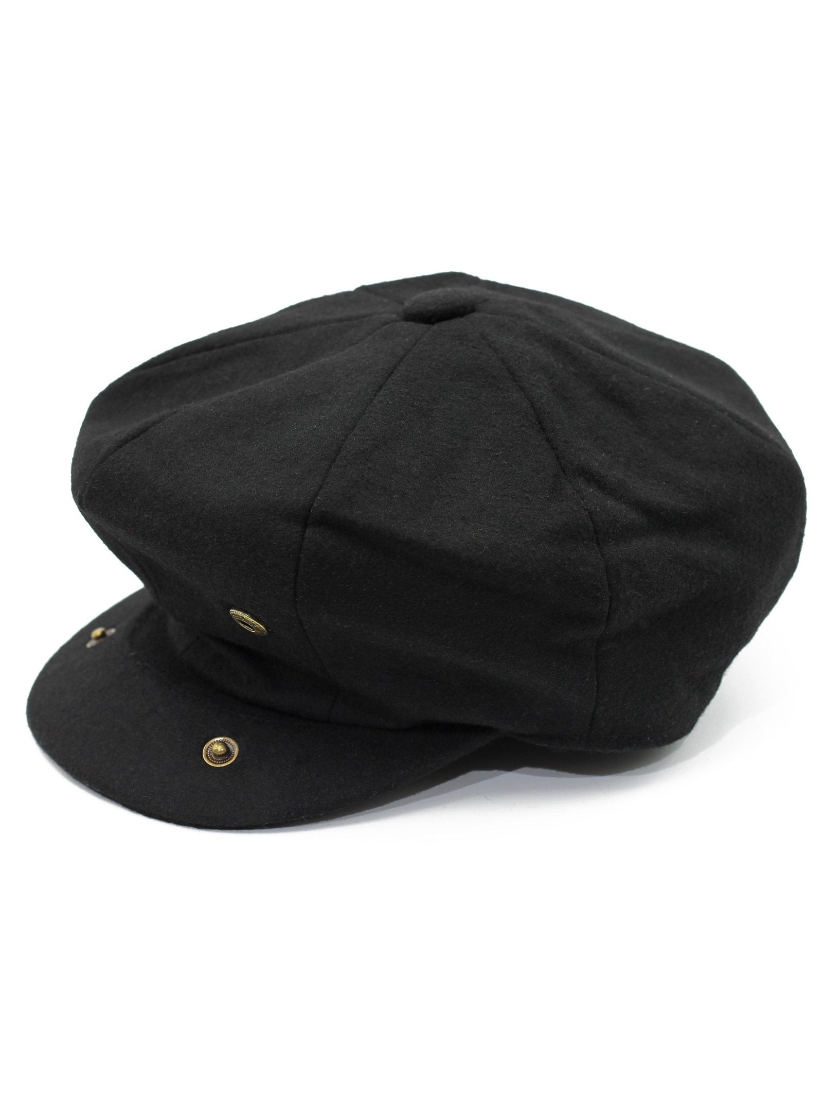 BLACK WOOL BLEND NEWSBOY FLAT CAP IN TWEED