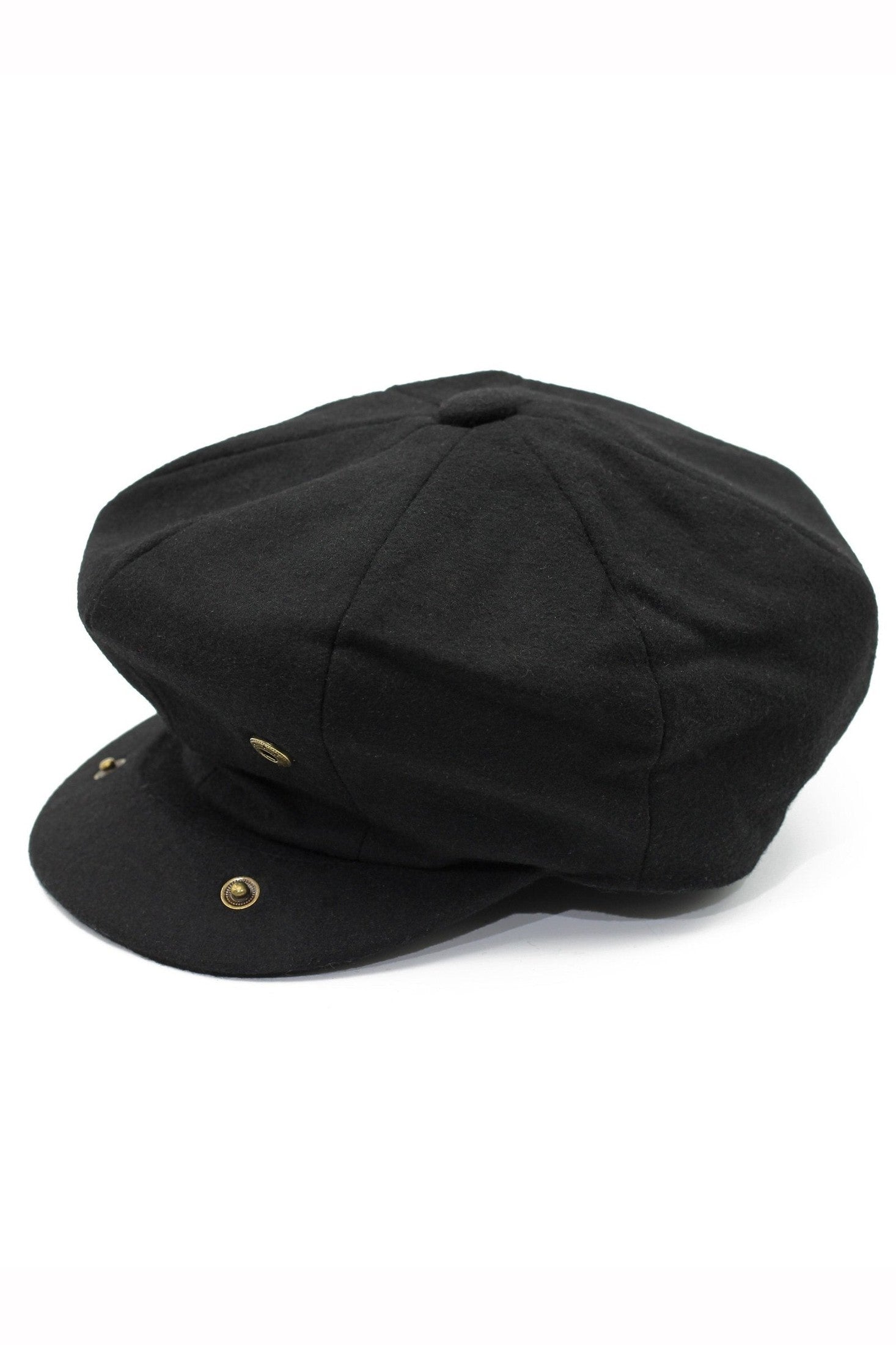 BLACK WOOL BLEND NEWSBOY FLAT CAP IN TWEED