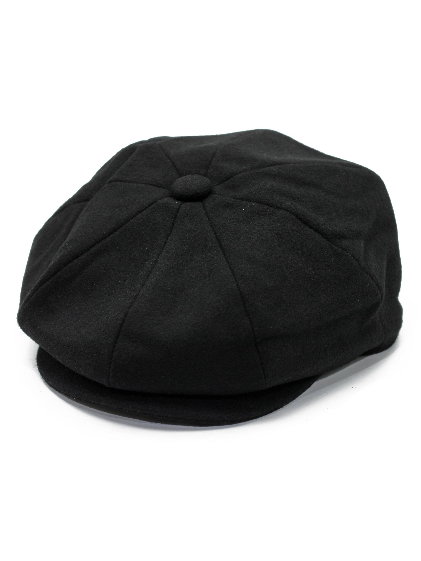 BLACK WOOL BLEND NEWSBOY FLAT CAP IN TWEED