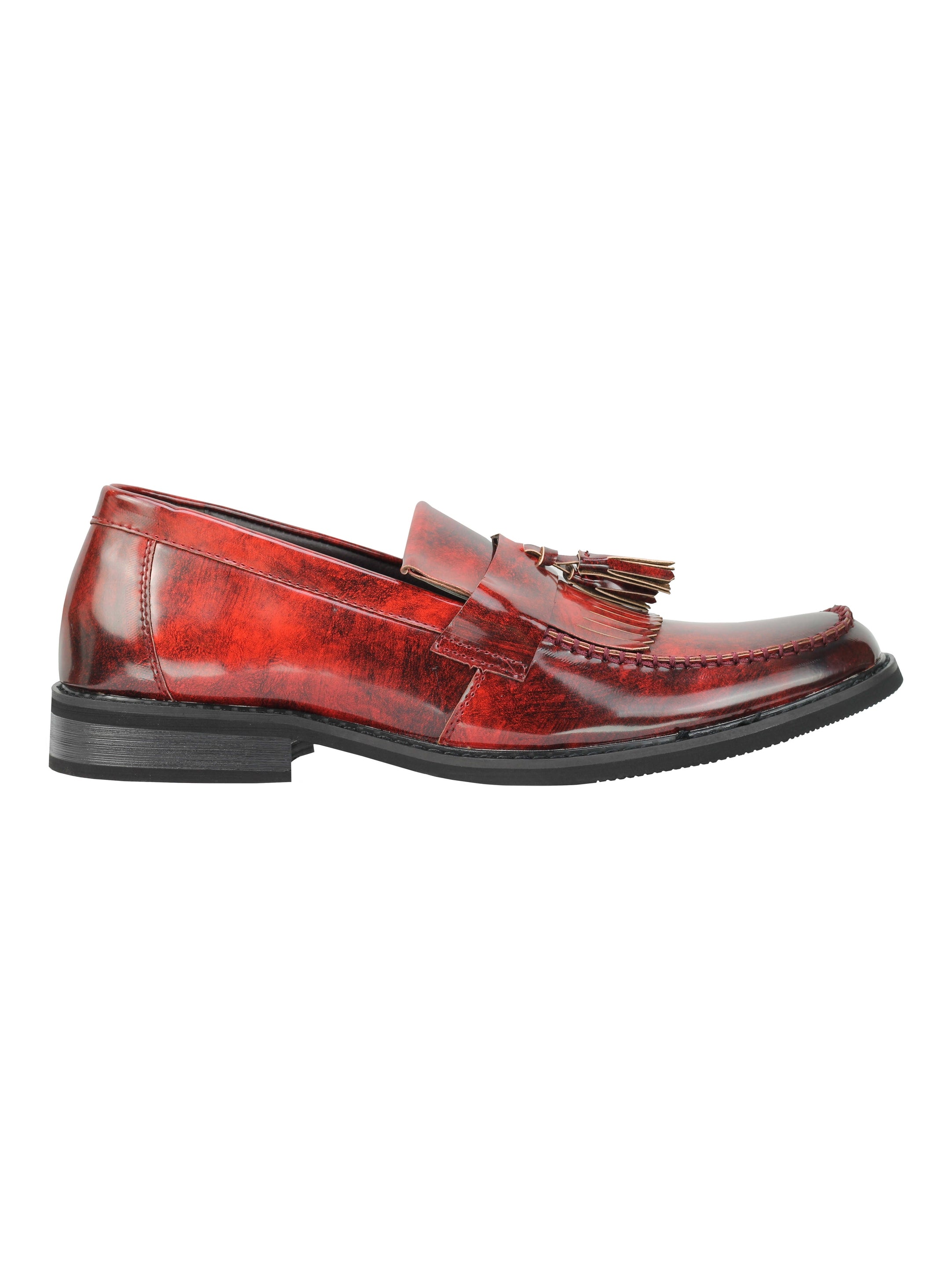 MENS VINTAGE POLISHED LEATHER TASSEL LOAFERS RETRO MOD SHOES IN OXBLOOD, BLACK