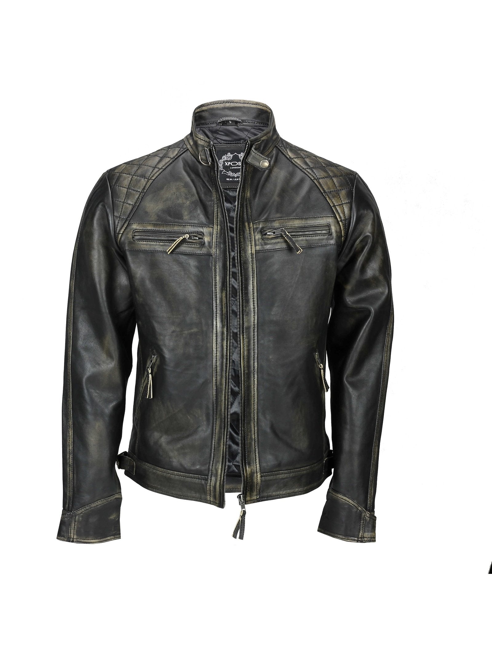 QUILTED BIKER LEATHER JACKET