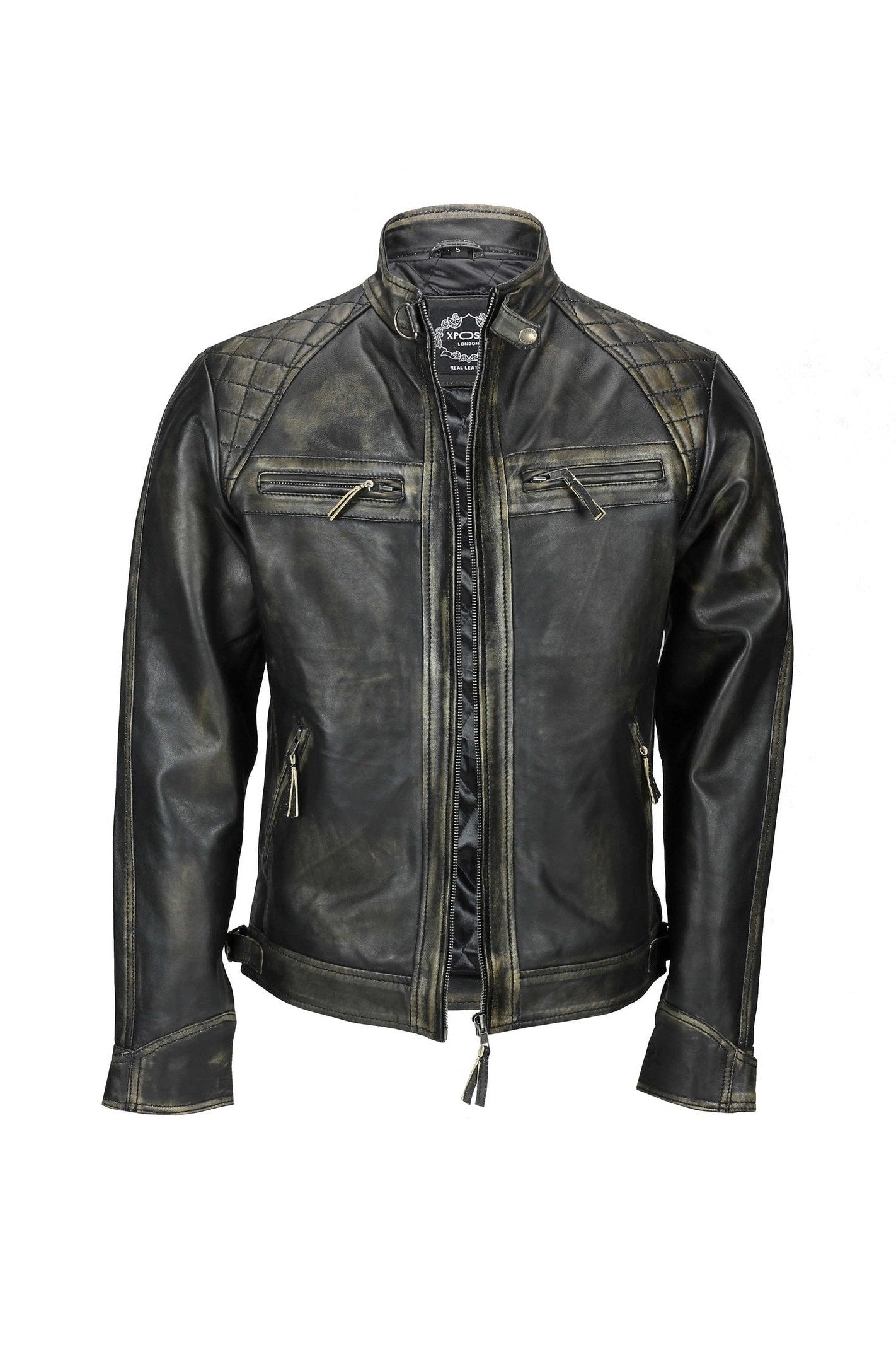 QUILTED BIKER LEATHER JACKET