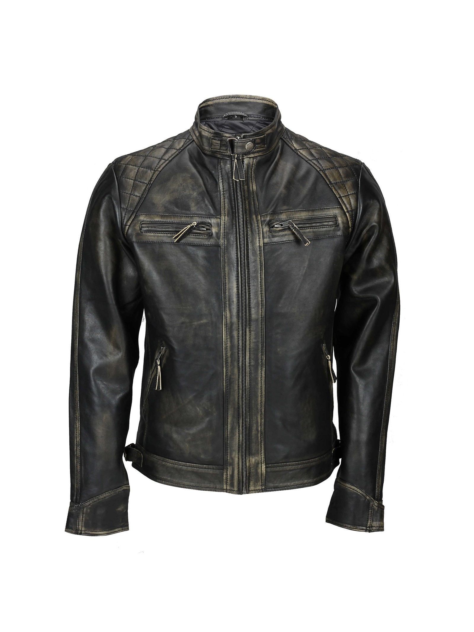 QUILTED BIKER LEATHER JACKET