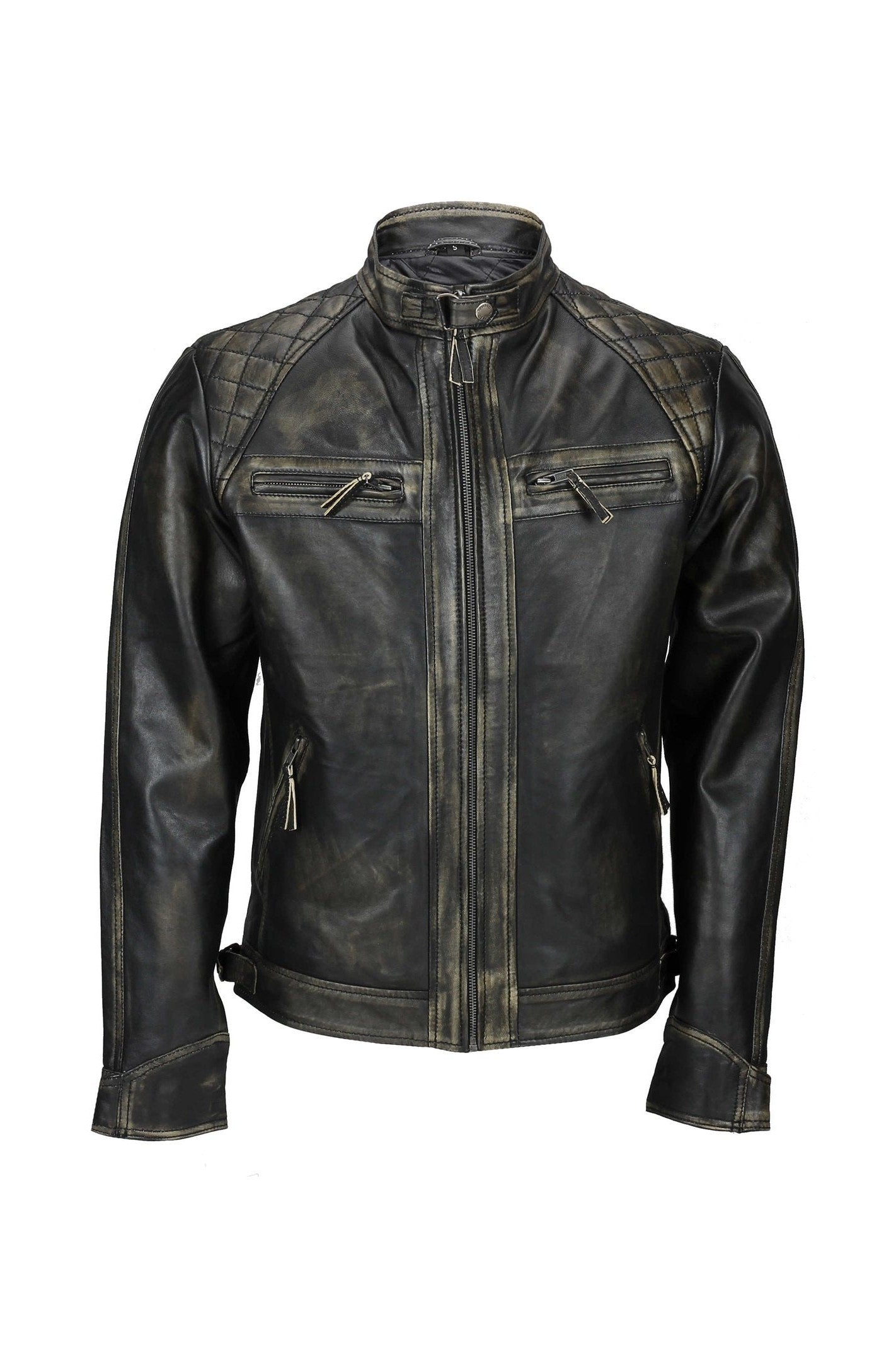 QUILTED BIKER LEATHER JACKET