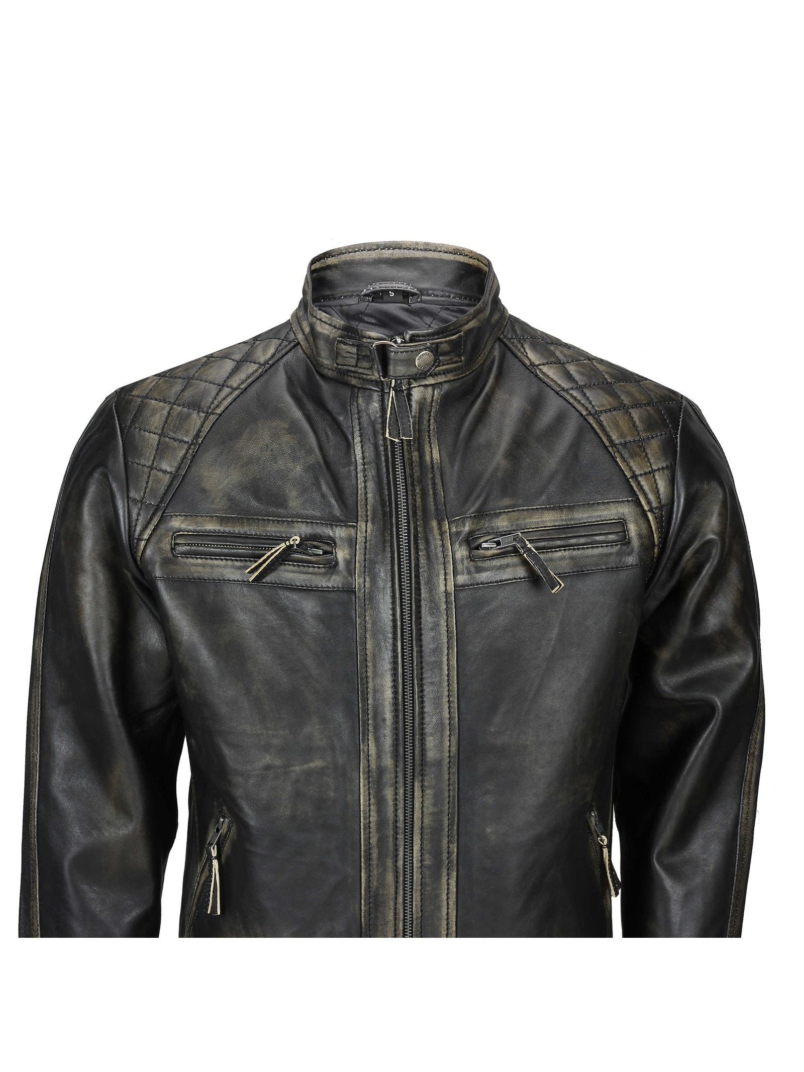 QUILTED BIKER LEATHER JACKET