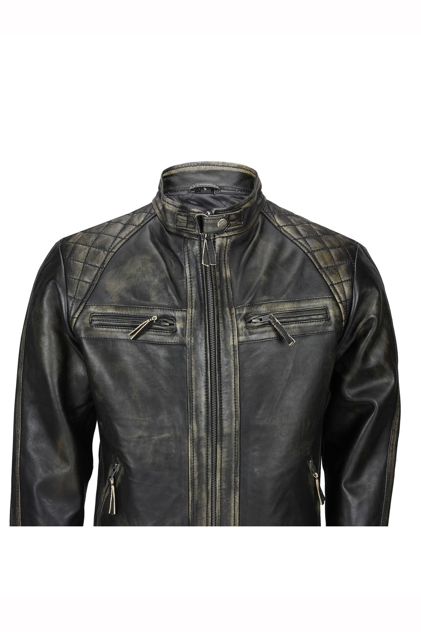 QUILTED BIKER LEATHER JACKET