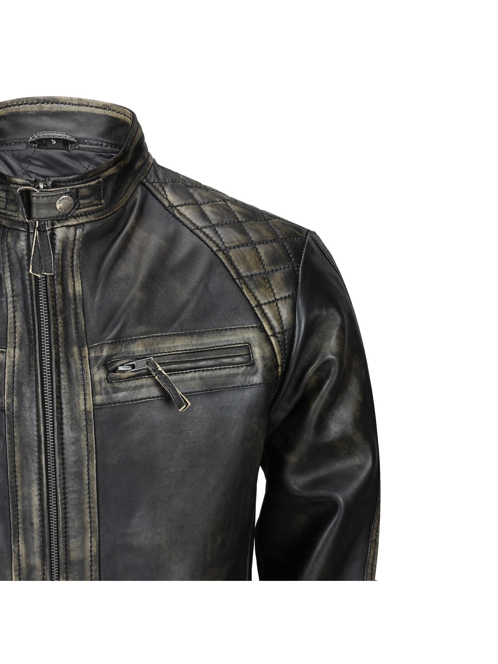 QUILTED BIKER LEATHER JACKET