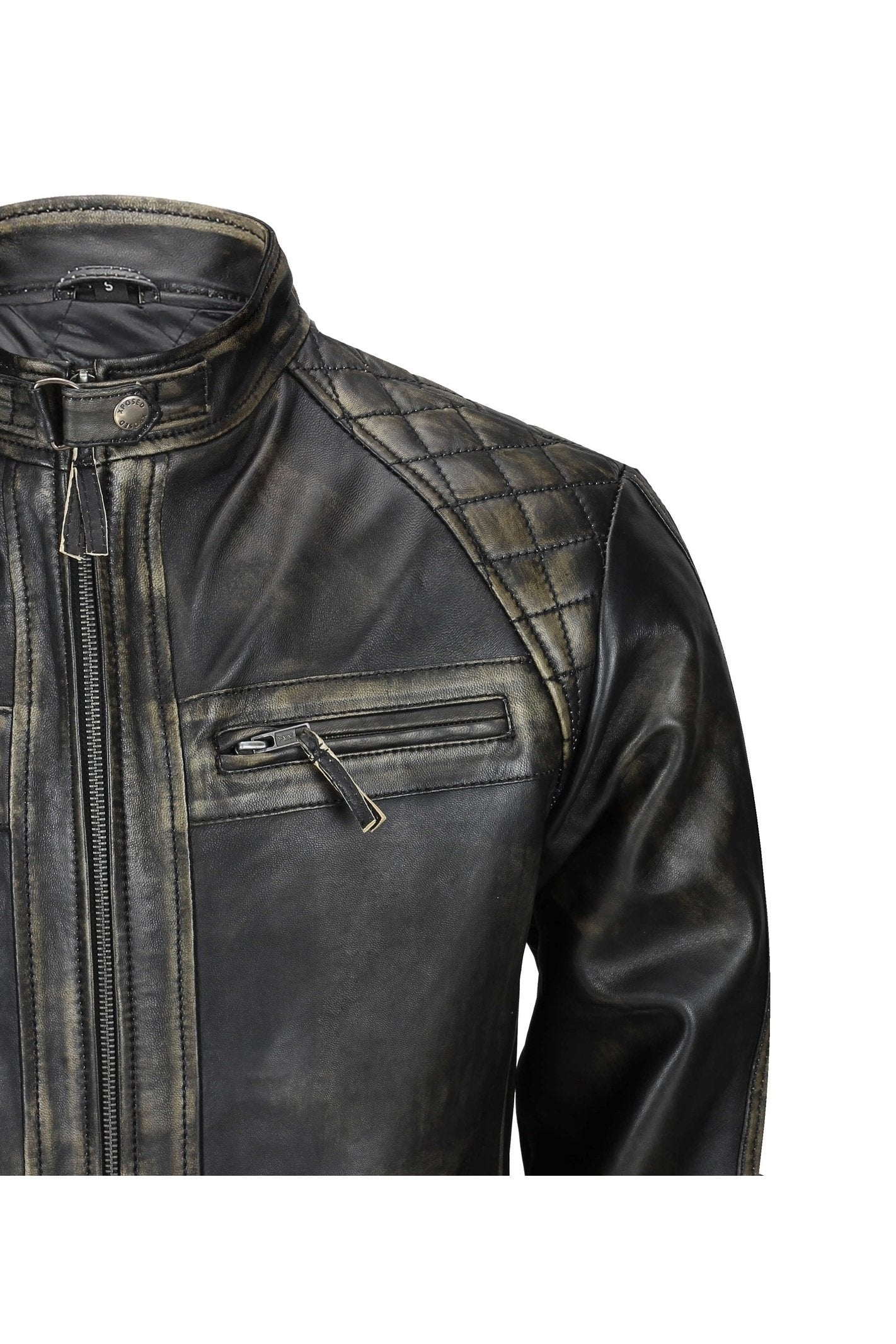 QUILTED BIKER LEATHER JACKET