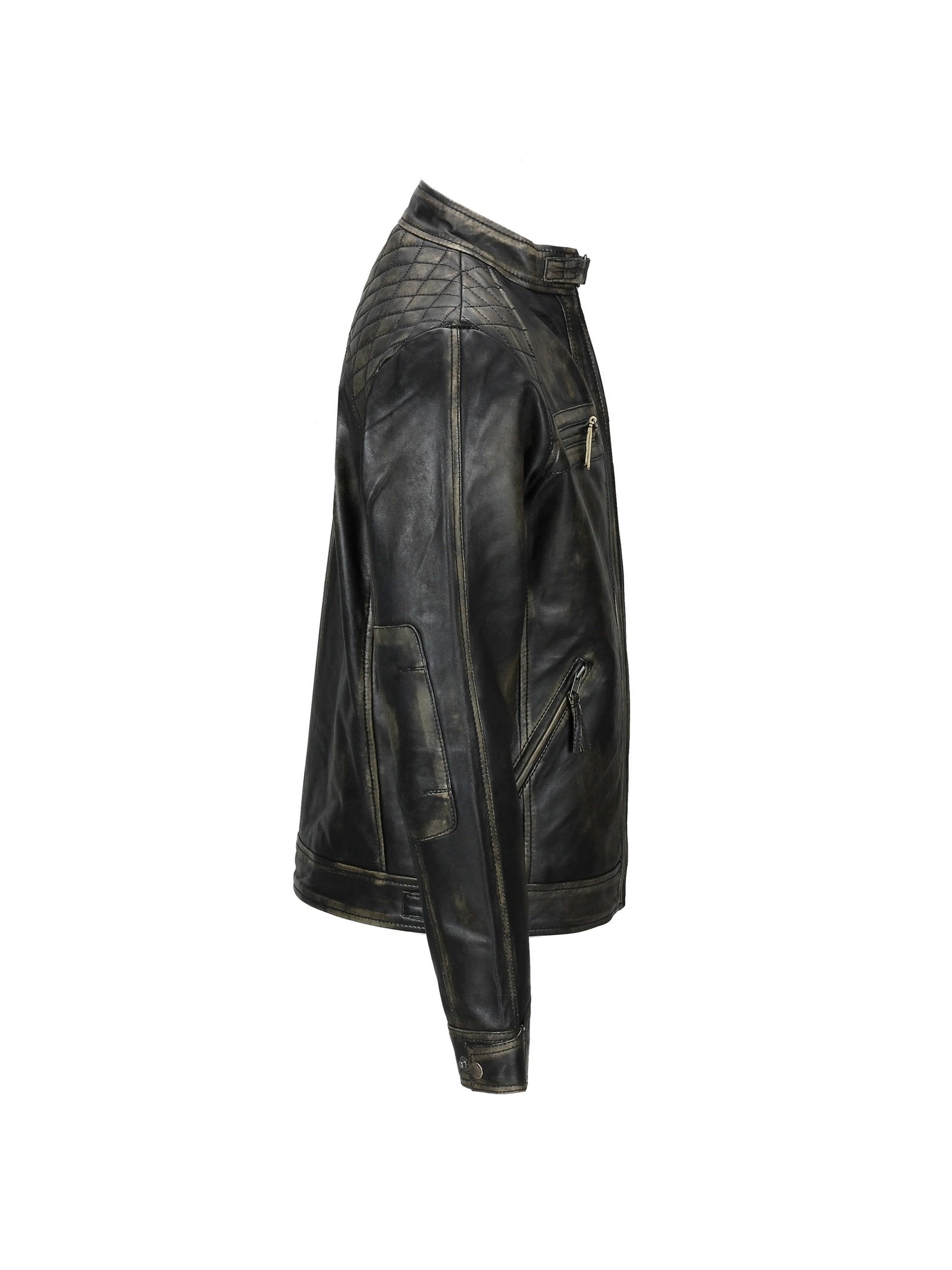 QUILTED BIKER LEATHER JACKET
