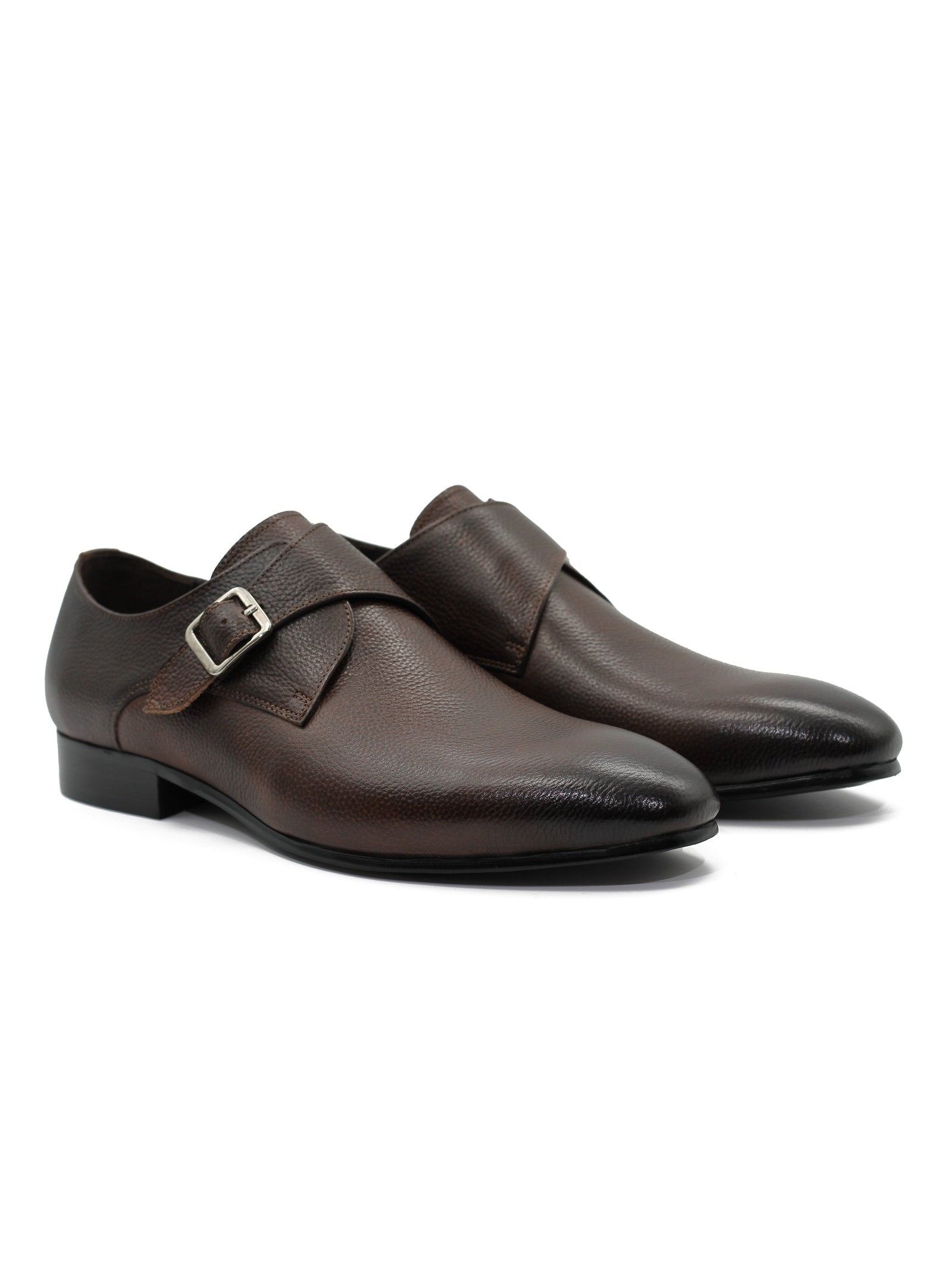 BROWN GRAIN LEATHER MONK STRAP