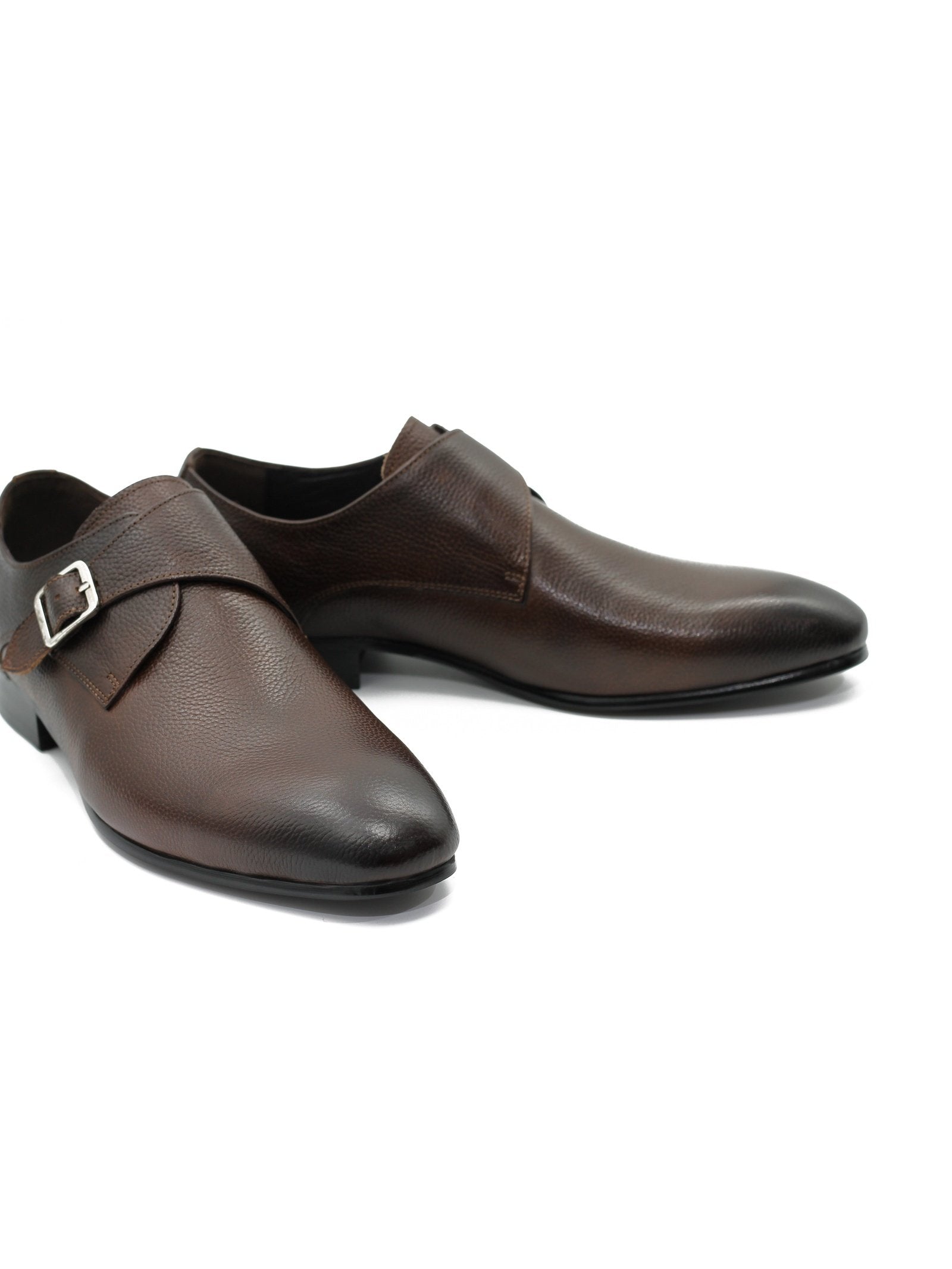 BROWN GRAIN LEATHER MONK STRAP