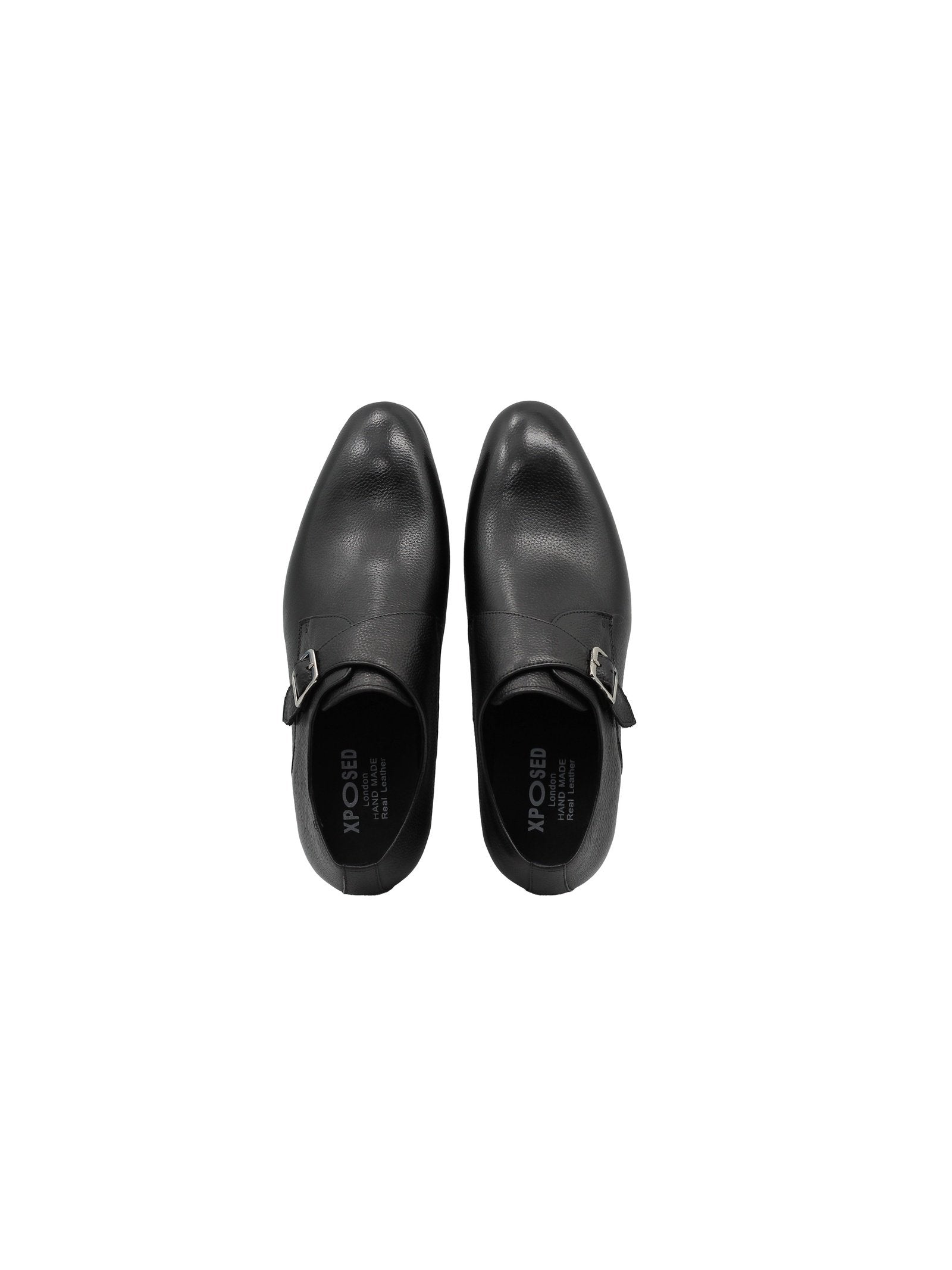 BLACK GRAIN LEATHER MONK STRAP