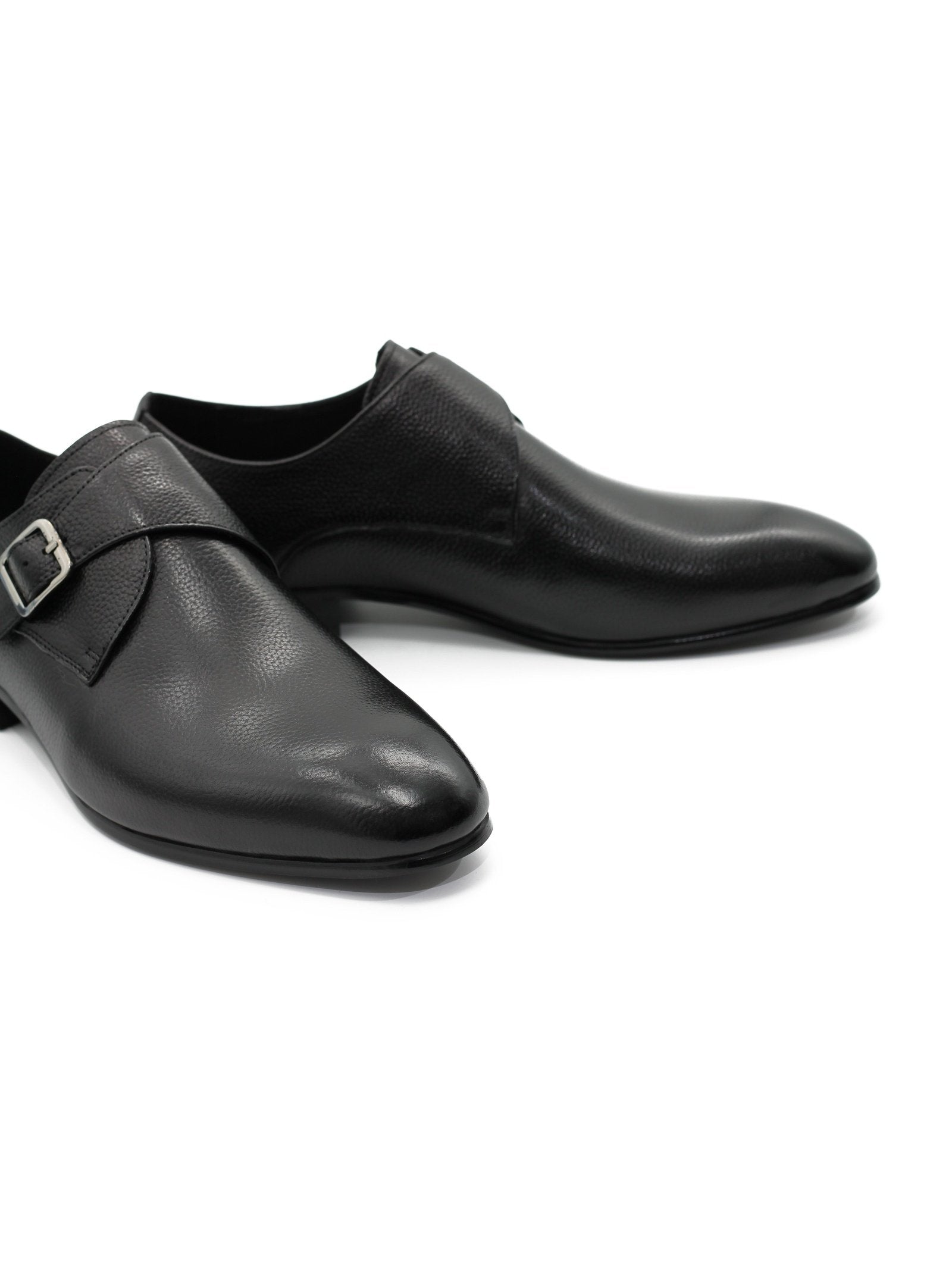 BLACK GRAIN LEATHER MONK STRAP