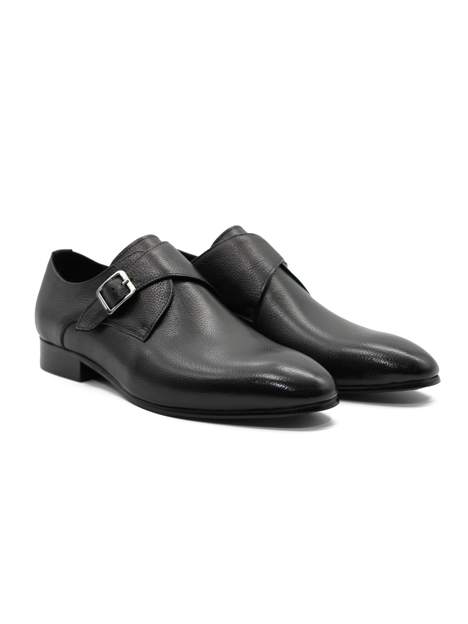 BLACK GRAIN LEATHER MONK STRAP