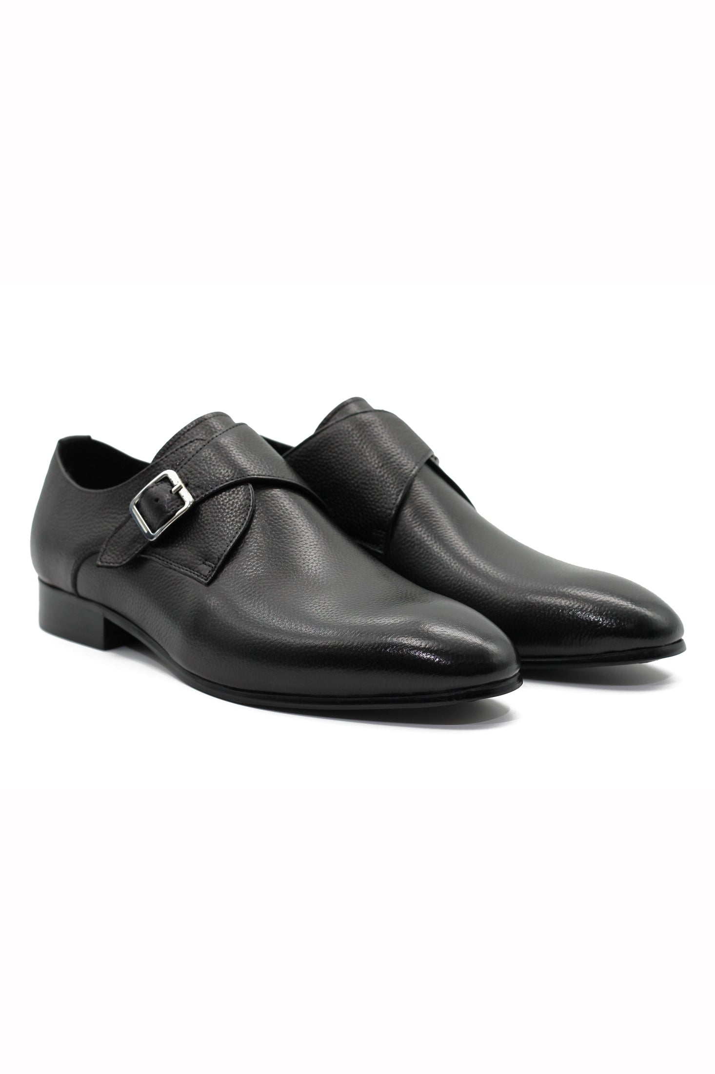 BLACK GRAIN LEATHER MONK STRAP